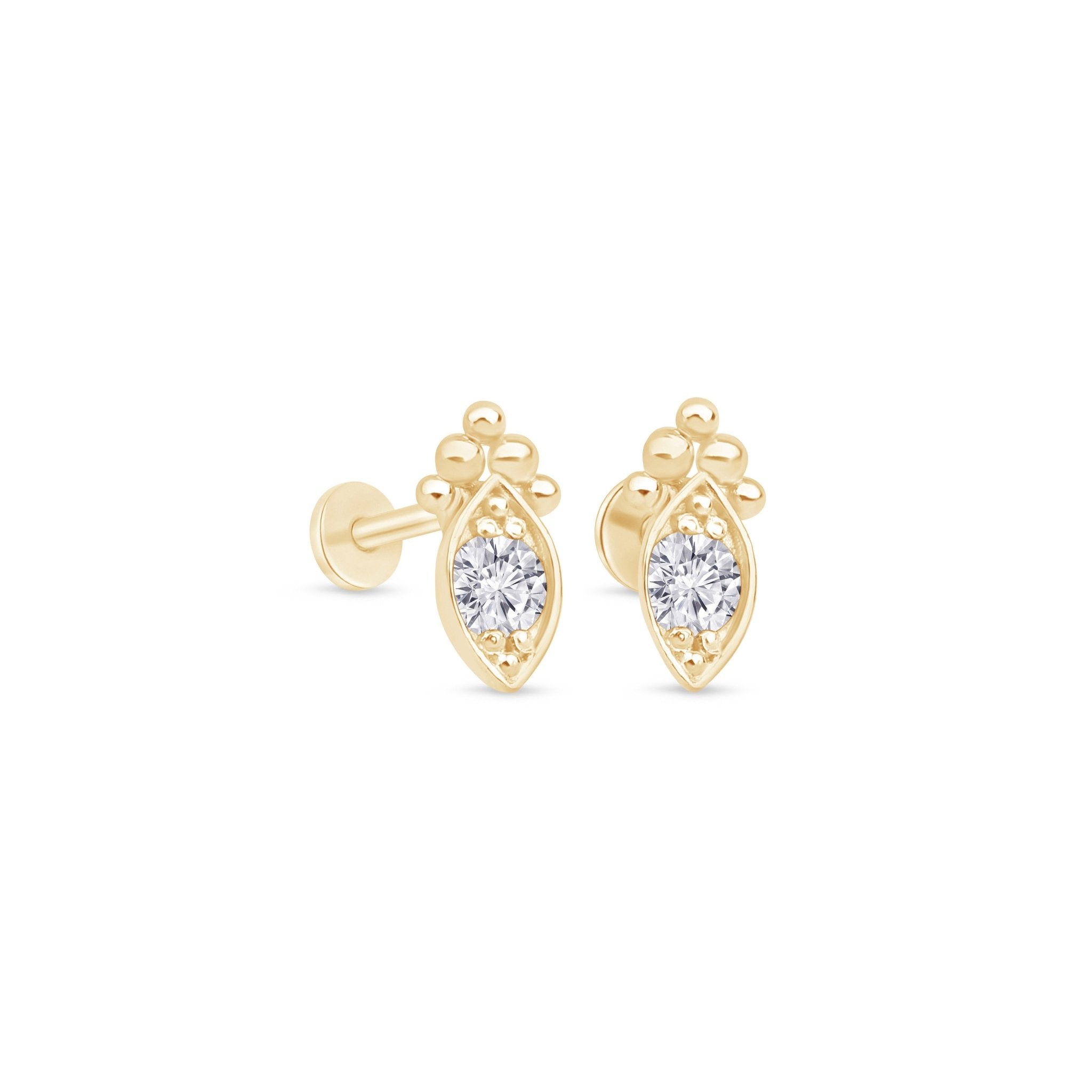 14K Yellow Gold Marquise Flat Back Stud Earrings for Women - Hypoallergenic, Dainty & Elegant Jewelry for Everyday Wear, Parties & Special Occasions