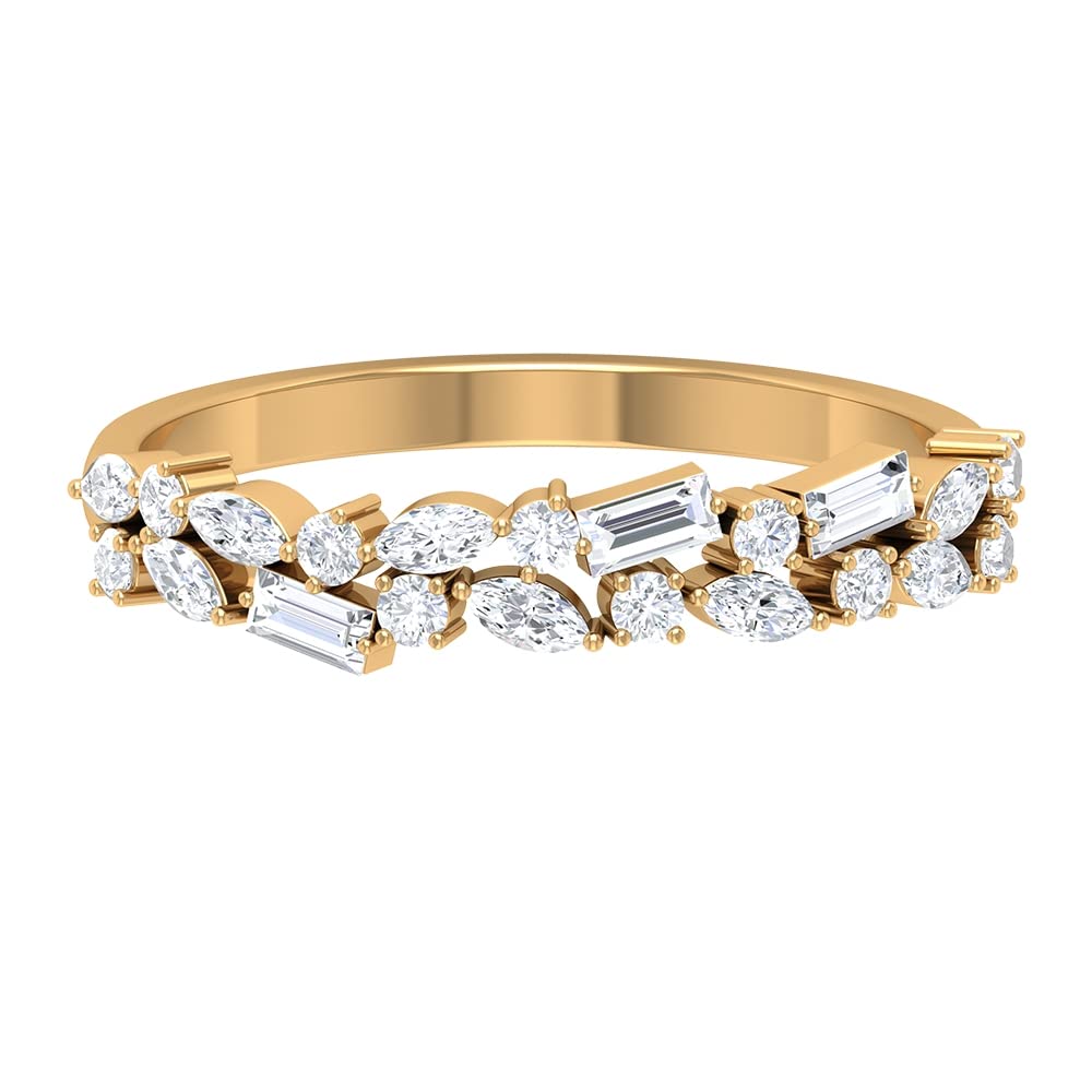 1/2 CT Moissanite Cluster Semi Eternity Ring - 14K Solid Gold Women's Wedding Band, Anniversary Gift, Stackable Ring for Bridal Jewelry & Special Occasions