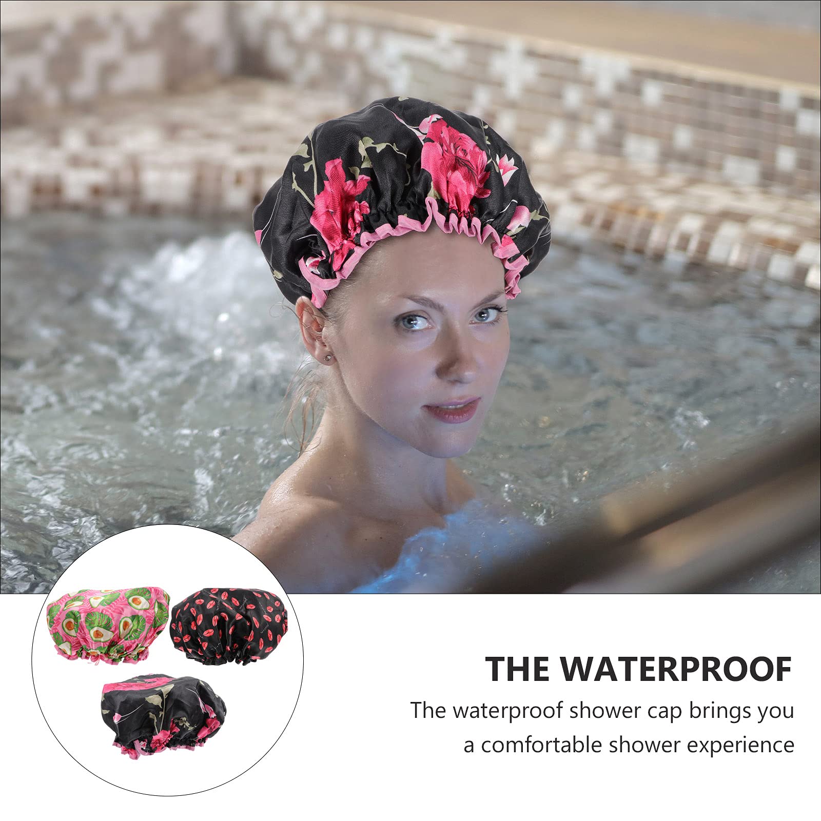 3pcs Printed Shower Caps for Women - Silk Sleep Bonnet & Bath Hat - Waterproof PEVA Material for Hair Protection During Shower, Sleep & Spa - Cute Floral Design