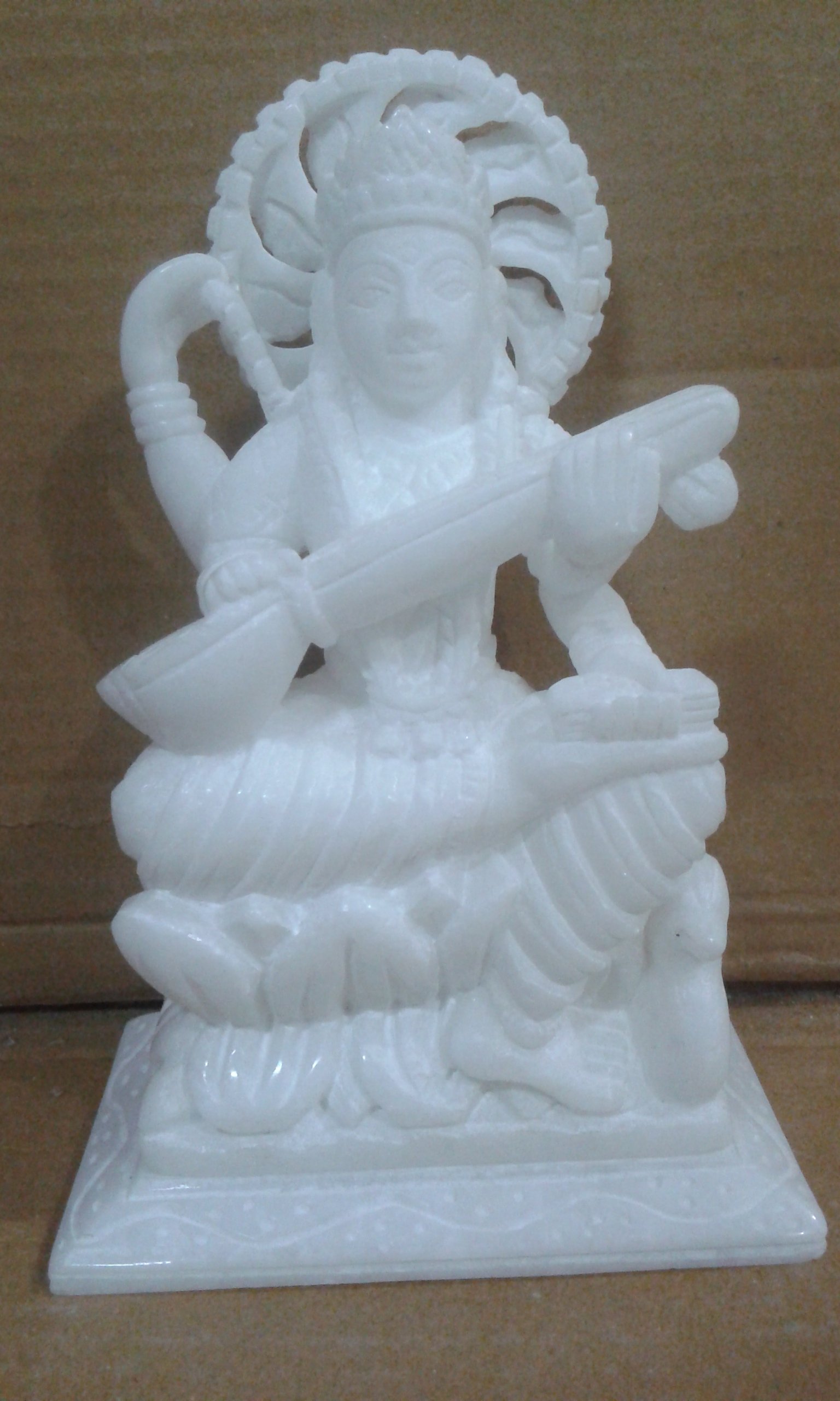 10-Inch White Marble Saraswati Statue - Handcrafted Goddess of Wisdom Sculpture for Home & Office Decor | Perfect Gift for Spiritual Spaces, Meditation Rooms & Vastu Compliant Interiors