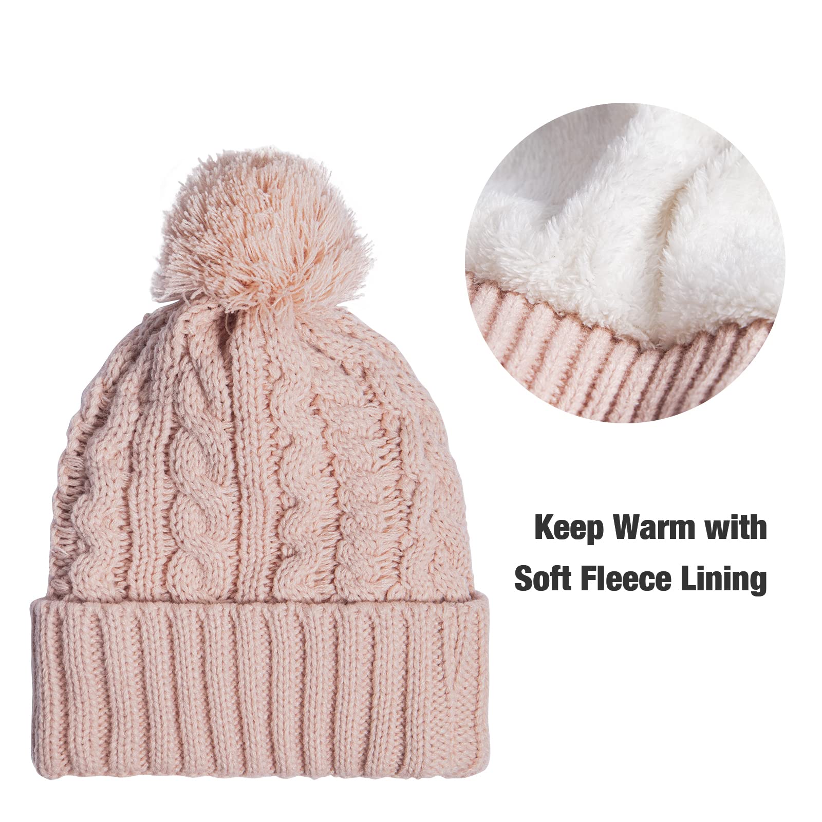 Cozy Fleece Lined Cable Knit Beanie Hat, Scarf & Gloves Set for Women & Men - Winter Warm Accessories for Skiing, Snowboarding & Outdoor Activities