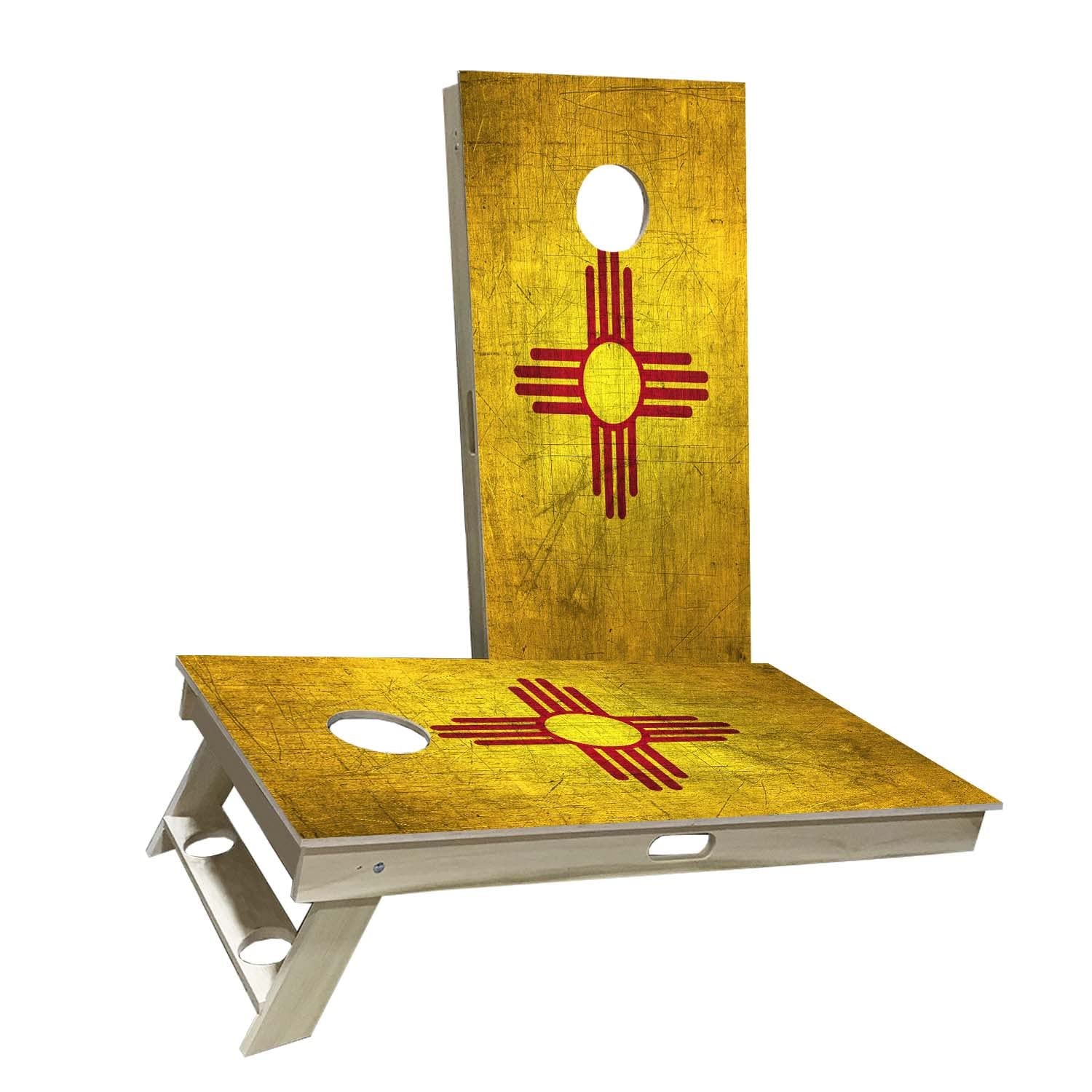 New Mexico Flag Cornhole Game Set - 2 Boards & 8 Bags - Portable Outdoor Bean Bag Toss for Backyard, Tailgating, and Parties - Choose Your Size & Accessories