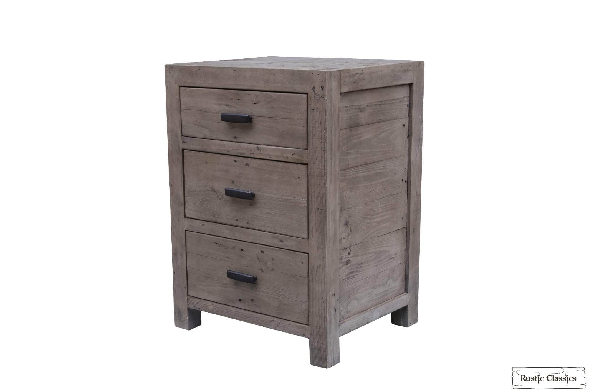 Whistler Grey Reclaimed Wood 3-Drawer Nightstand - Rustic Bedside Table for Bedroom, Living Room & Guest Room