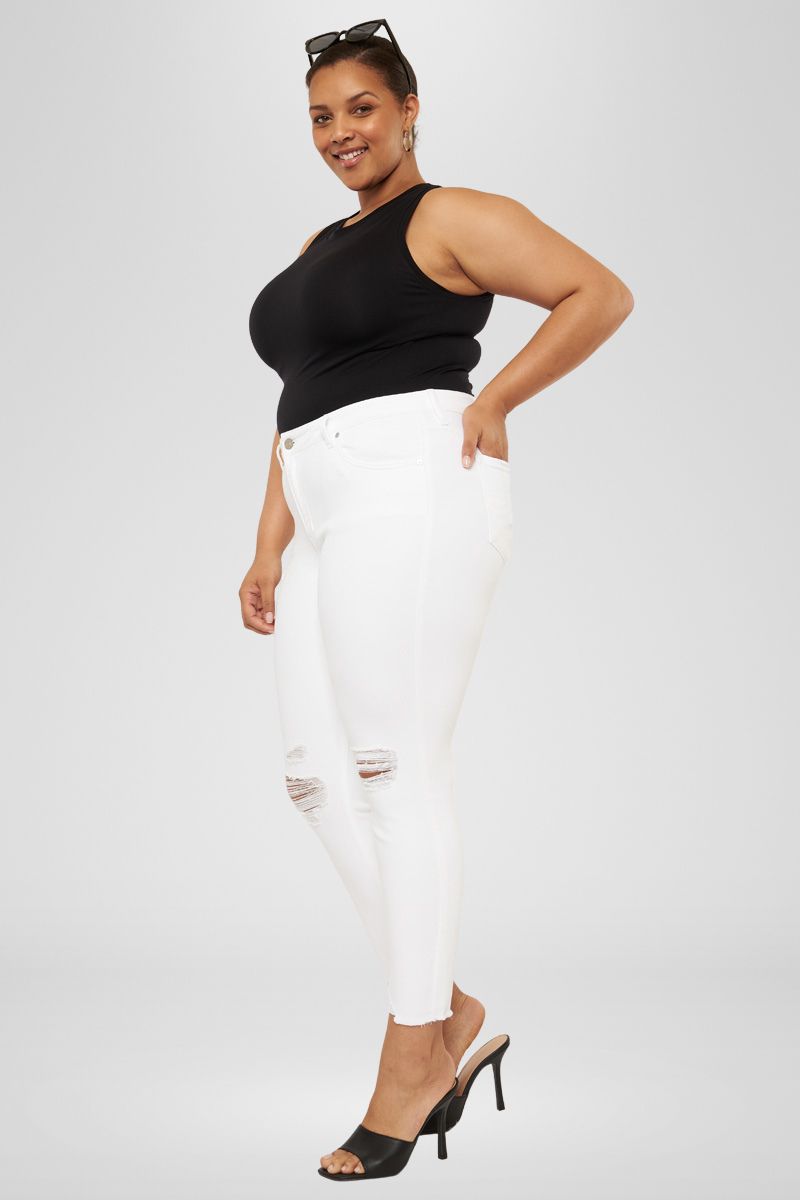 Luxury Mid Rise Ankle Skinny Jeans for Women - Plus Size 14-24, Stretchy Comfort Denim Pants for Casual Wear & Night Out