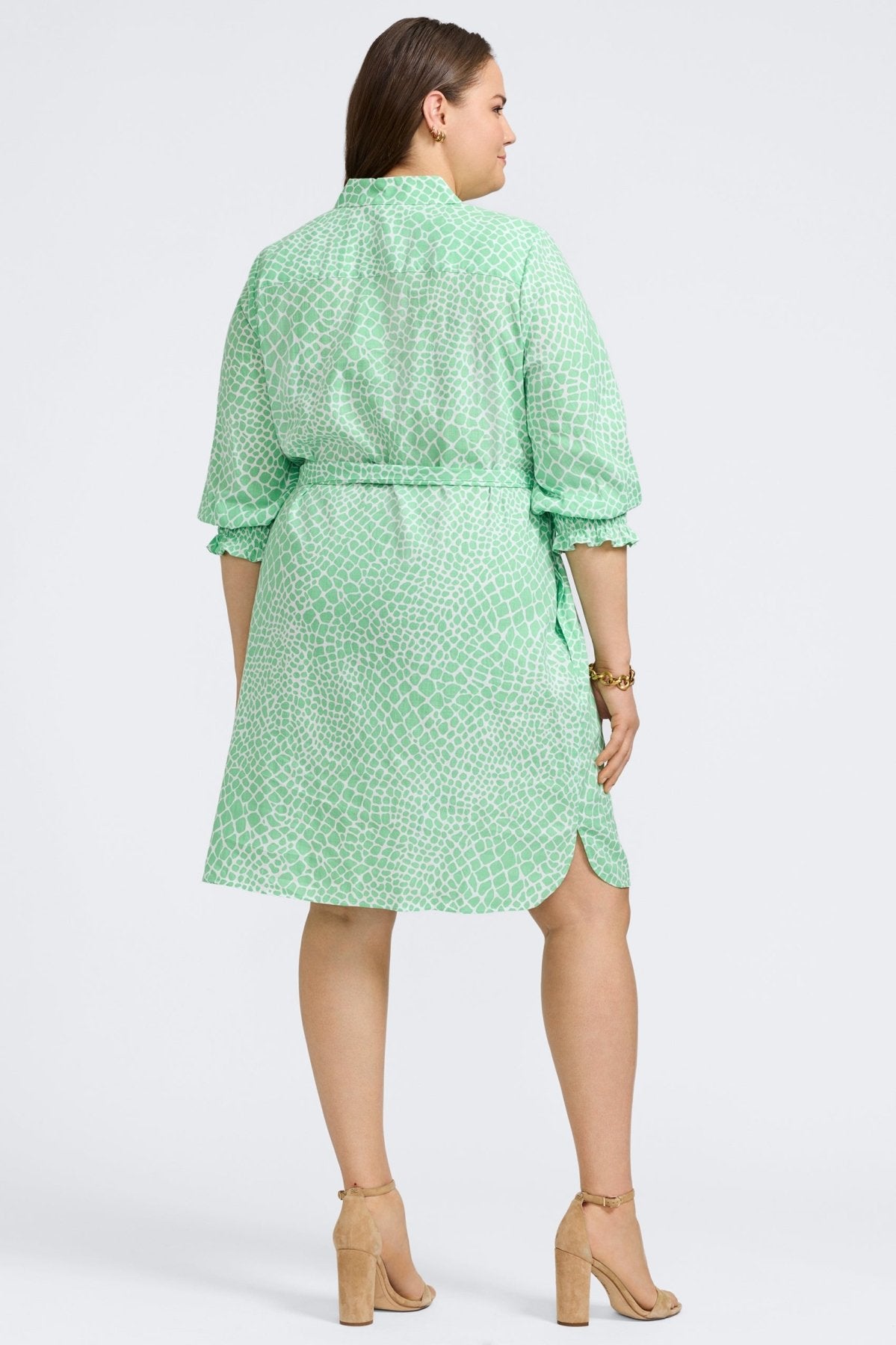 Abby Plus Linen Giraffe Print 3/4 Sleeve Dress for Women - Casual Summer Midi Dress for Beach, Vacation & Everyday Wear
