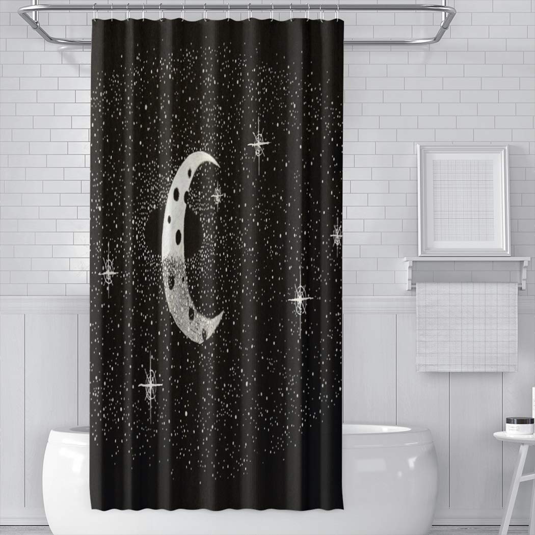 Black and White Half Moon Shower Curtain - 36x72 Inch Bathroom Decor with Waterproof Fabric - Perfect for Modern, Boho & Minimalist Bathroom Styles