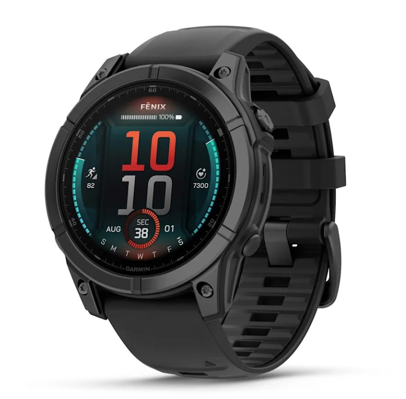 Garmin fenix E GPS Smartwatch 47mm AMOLED Display Slate Gray Steel Case with Black Silicone Band - Outdoor Sports, Hiking, Running & Fitness Tracking