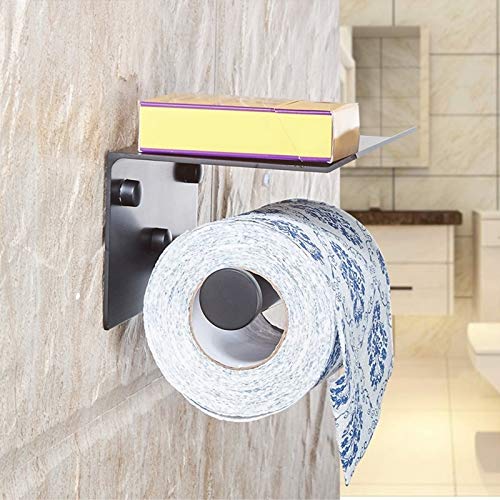 Sturdy Wall Mounted Toilet Paper Holder with Shelf - Space Saving Bathroom Organizer for Toilet Rolls, Smartphones & Paper Towels - Modern Silver Finish - Perfect for Small Bathrooms, Apartments & RVs