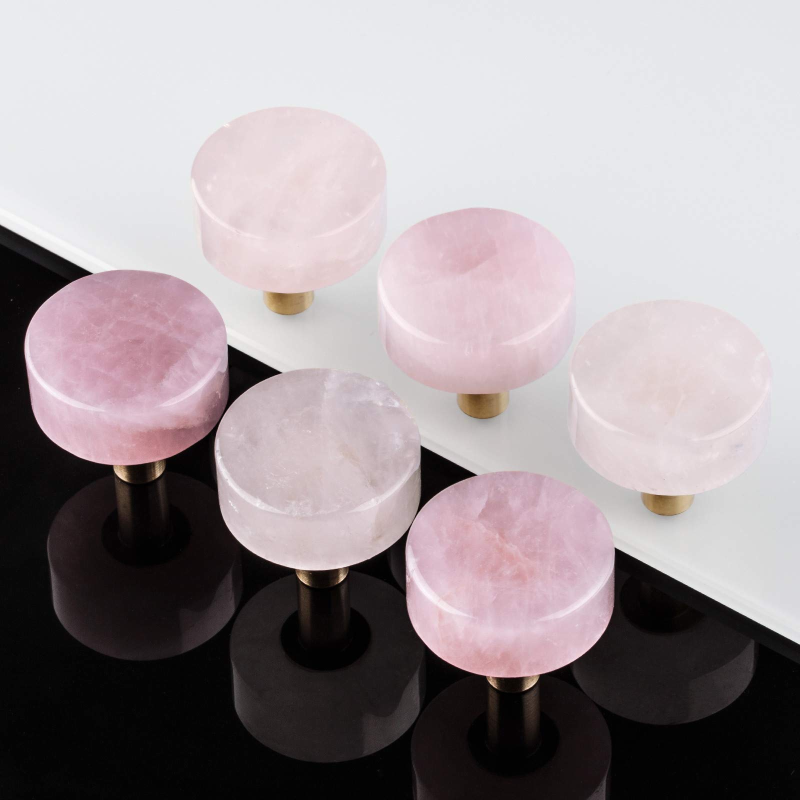 Set of 4 Rose Quartz Drawer Knobs with Screws - Natural Crystal Stone Pull Handles for Dresser, Wardrobe & Kitchen Cabinets - Elegant Home Decor & Feng Shui Accessories (Perfect for Bedroom, Bathroom & Office Organization)