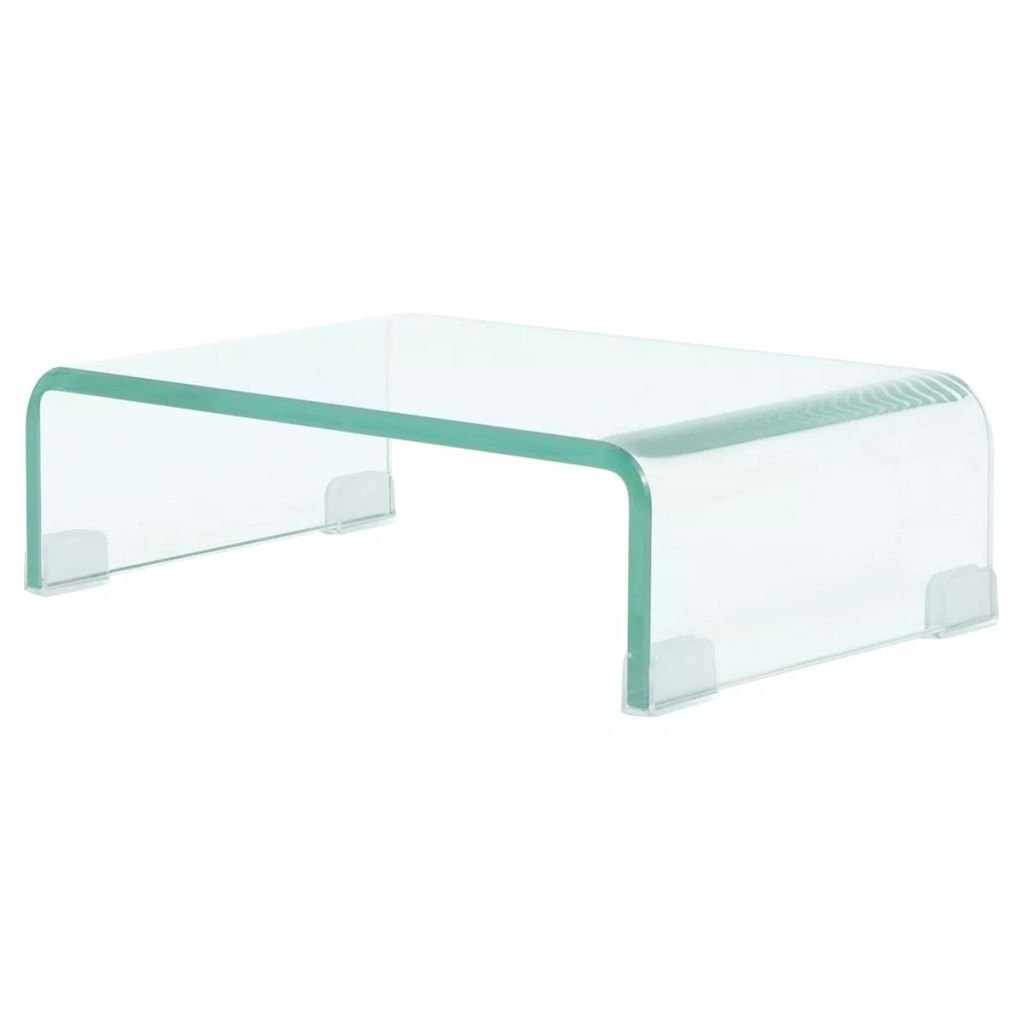 vidaXL Clear Glass TV Stand & Monitor Riser - 15.7 x 9.8 x 4.3 Inches - Modern TV Stand for Living Room, Bedroom & Office - Space Saving TV Shelf for Flat Screen TVs, Computer Monitors & Gaming Consoles
