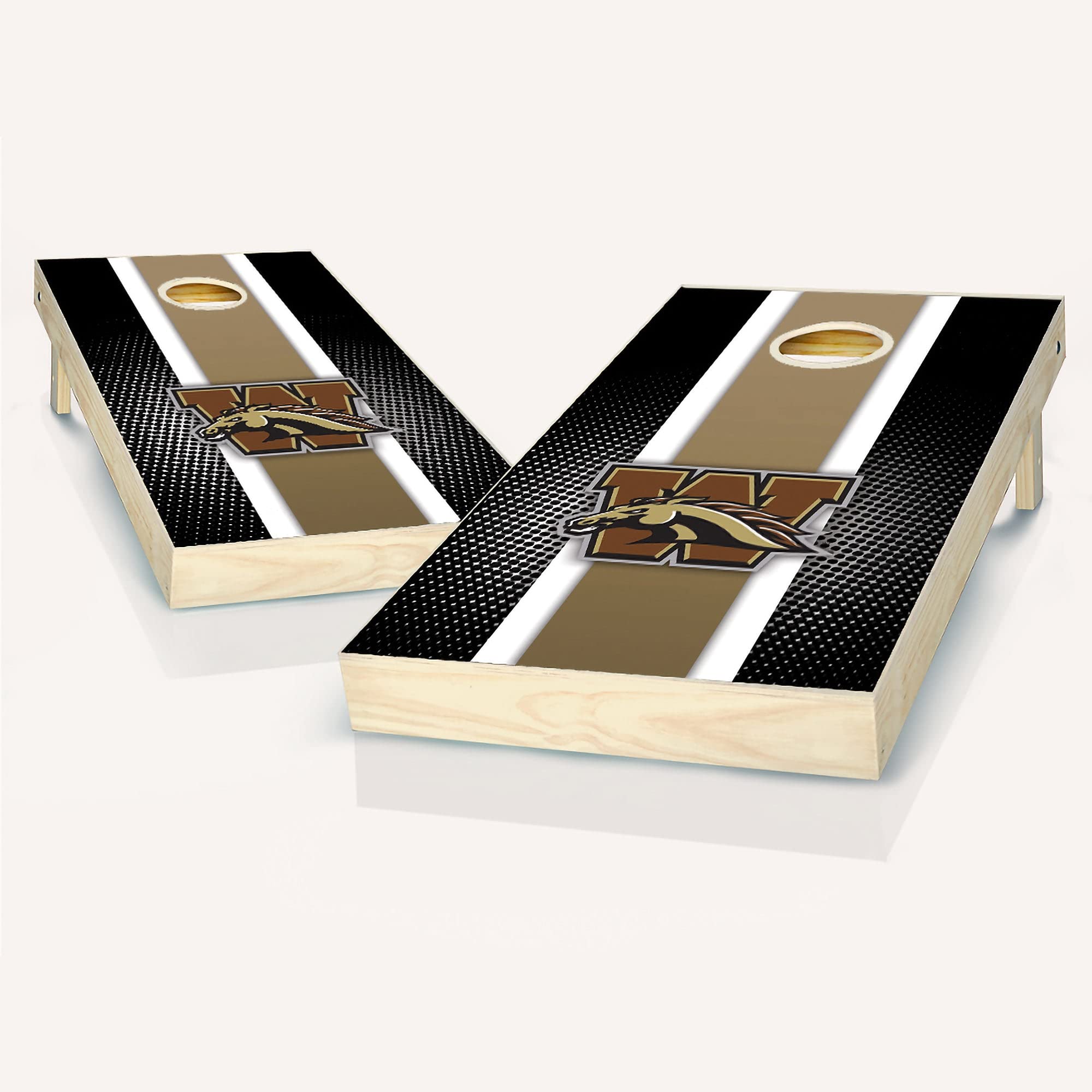 Western Michigan Striped Cornhole Game Set - 2 Wooden Boards & 8 Bean Bags | Premium Outdoor Lawn Game for Backyard, Tailgating, and Parties