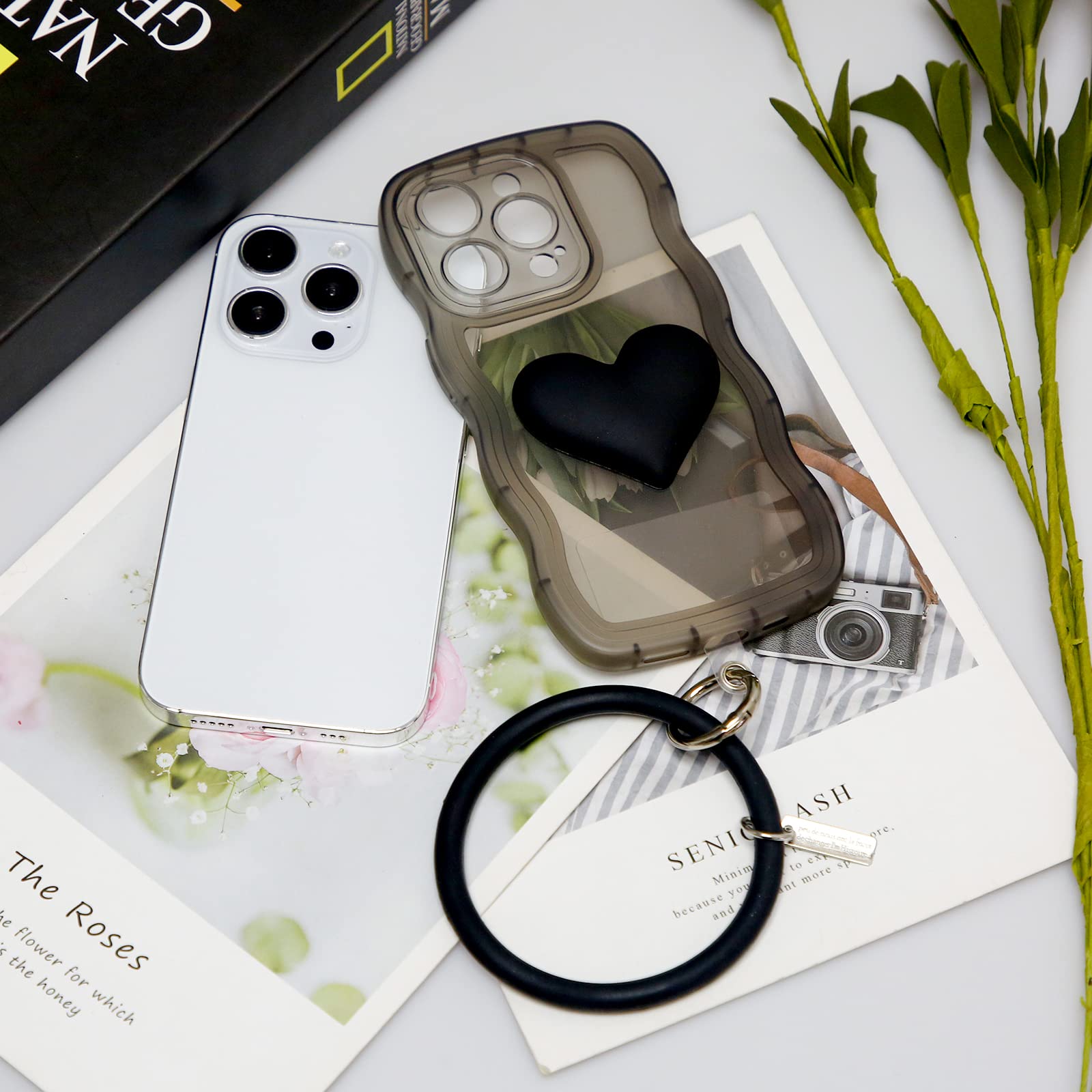 3D Black Heart Phone Case for iPhone 11 - Cute Big Love Heart Design with Curly Wave Shape & Clear Round Bracelet | Perfect Gift for Women & Girls | Ideal for Valentine's Day, Date Night & Everyday Use