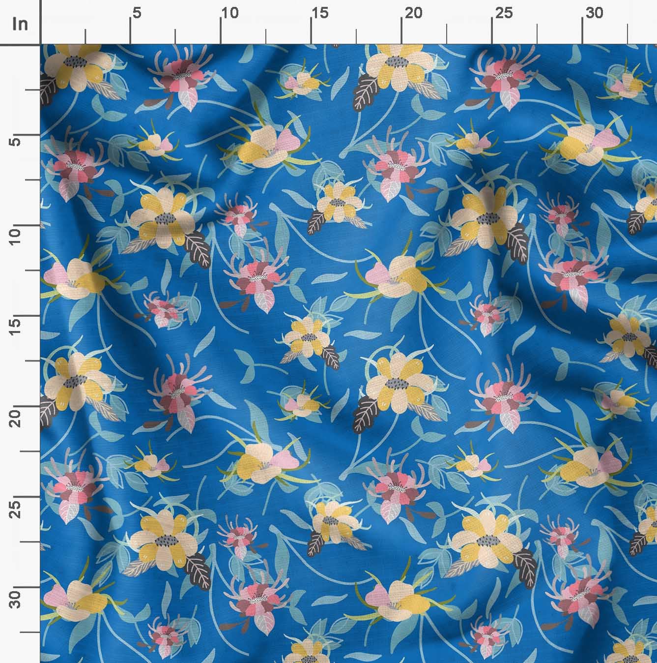 Soimoi Moss Georgette Blue Fabric by The Yard - 42 Inch Wide Printed Fabric with Artistic Leaf & Floral Design for DIY Fashion, Home Decor, and Craft Projects - Elegant Draping Material for Dresses, Curtains, and Scarf Making