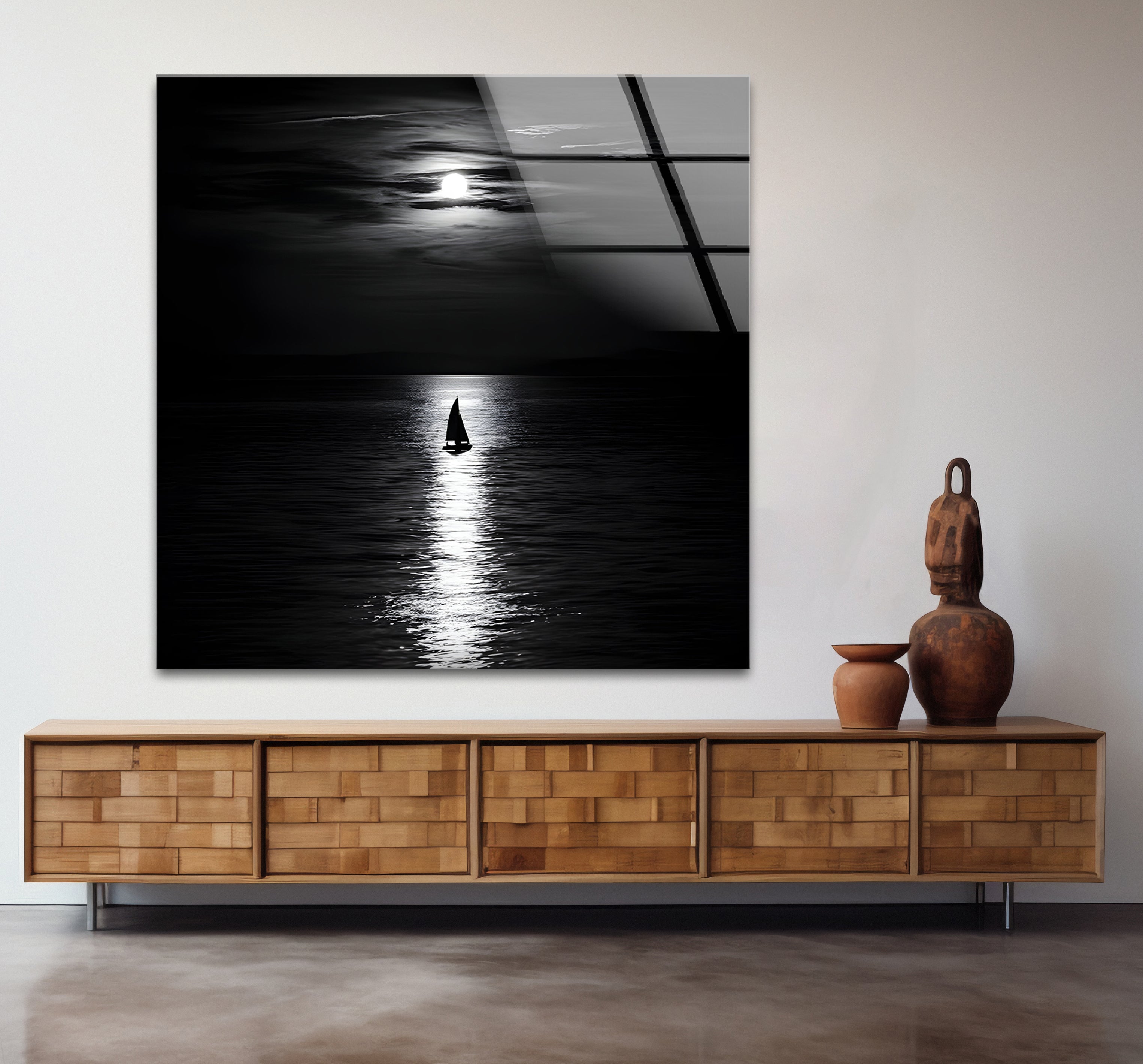 Black and White Moonlight Landscape Glass Wall Art - Elegant Home Decor for Living Room, Bedroom & Office - Perfect Gift for Housewarming & Holidays