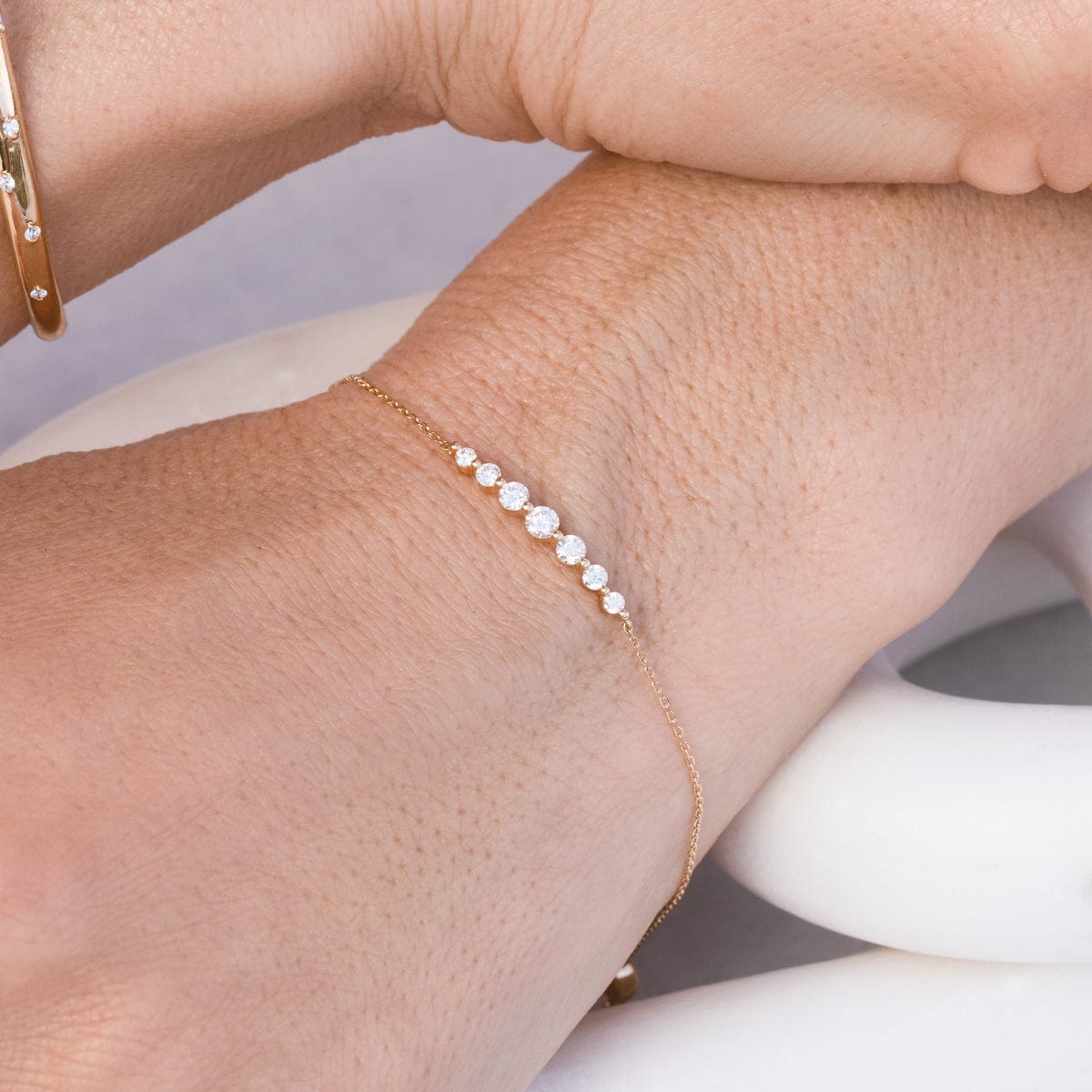 Floating Diamond Bracelet for Women - Elegant 14K Gold Plated Tennis Bracelet with Sparkling Cubic Zirconia - Perfect for Weddings, Parties & Special Occasions