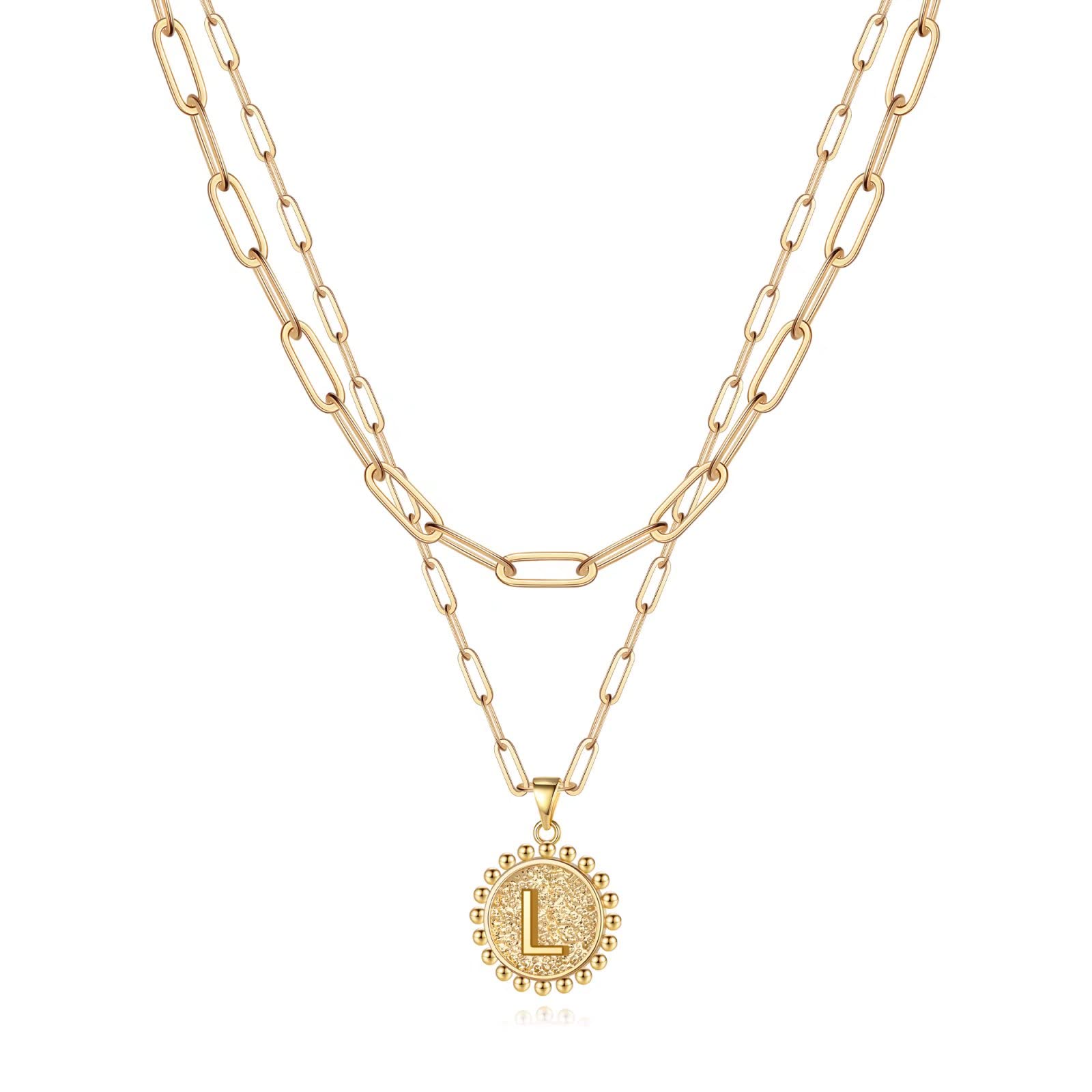 Personalized 14K Gold Plated Initial Necklace for Women - Dainty Paperclip Link Chain Layering Necklace, Easter Basket Stuffers & Gift Ideas for Her | Perfect for Everyday Wear, Layering, and Special Occasions