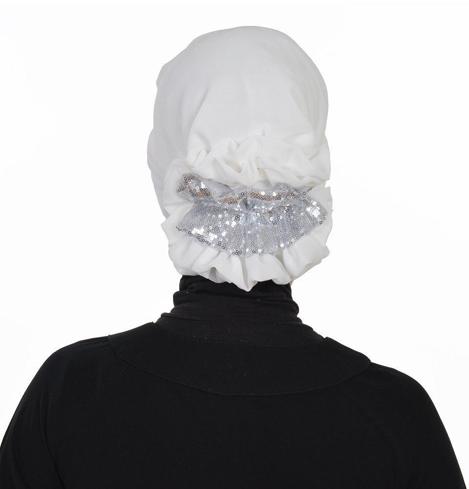 Instant Sequin Chiffon Turban Hijab in Off White - Elegant Headscarf for Women, Perfect for Daily Wear, Parties, and Special Occasions