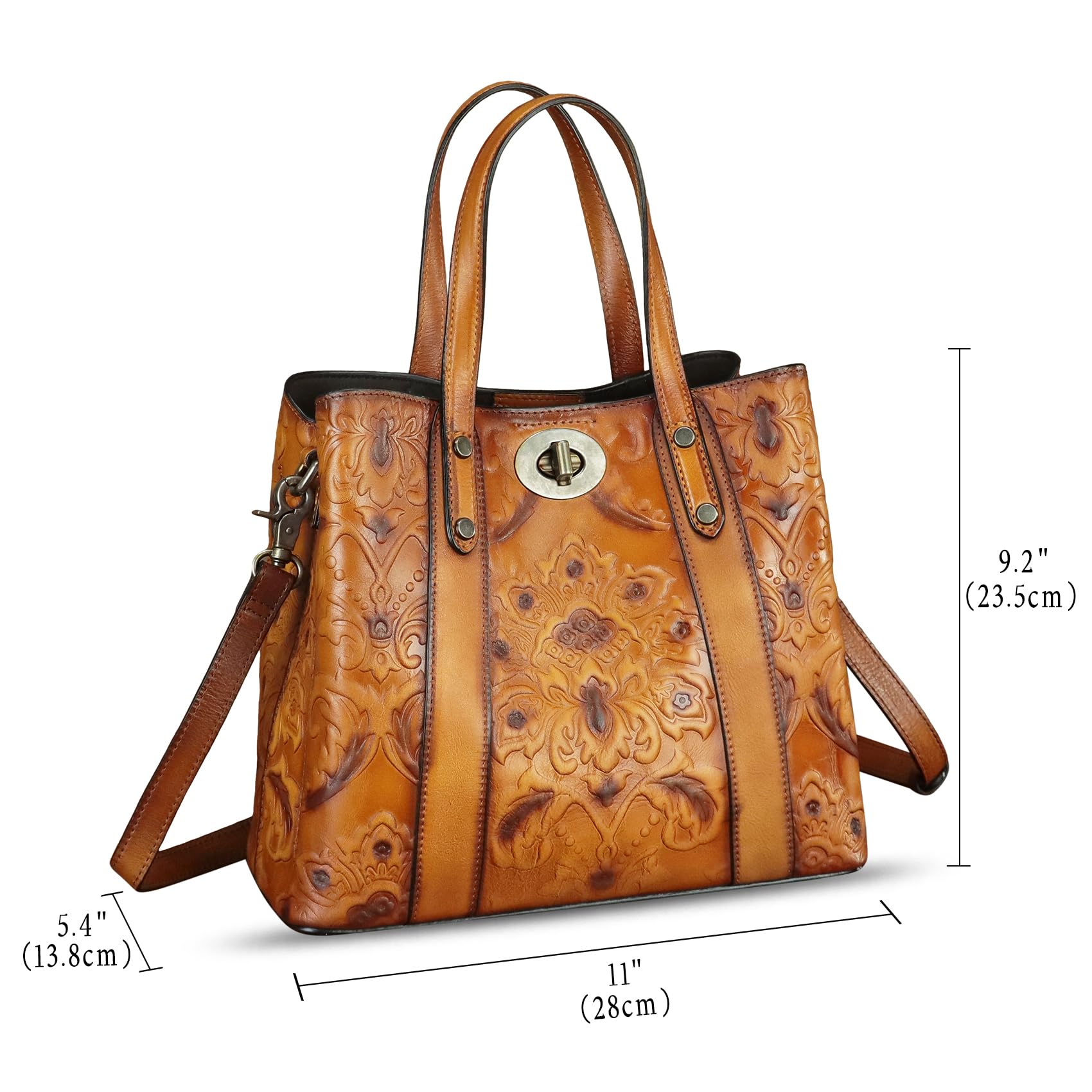 Genuine Leather Satchel for Women - Handmade Embossed Top Handle Shoulder Bag, Crossbody Tote Purse - Perfect for Work, Travel & Everyday Use
