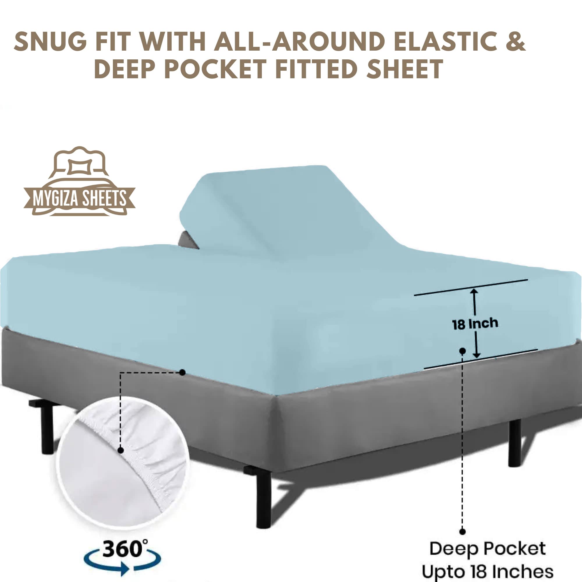 Premium Flex Head King Sheets Set for Adjustable Beds - 4 Piece Split King Size with 34