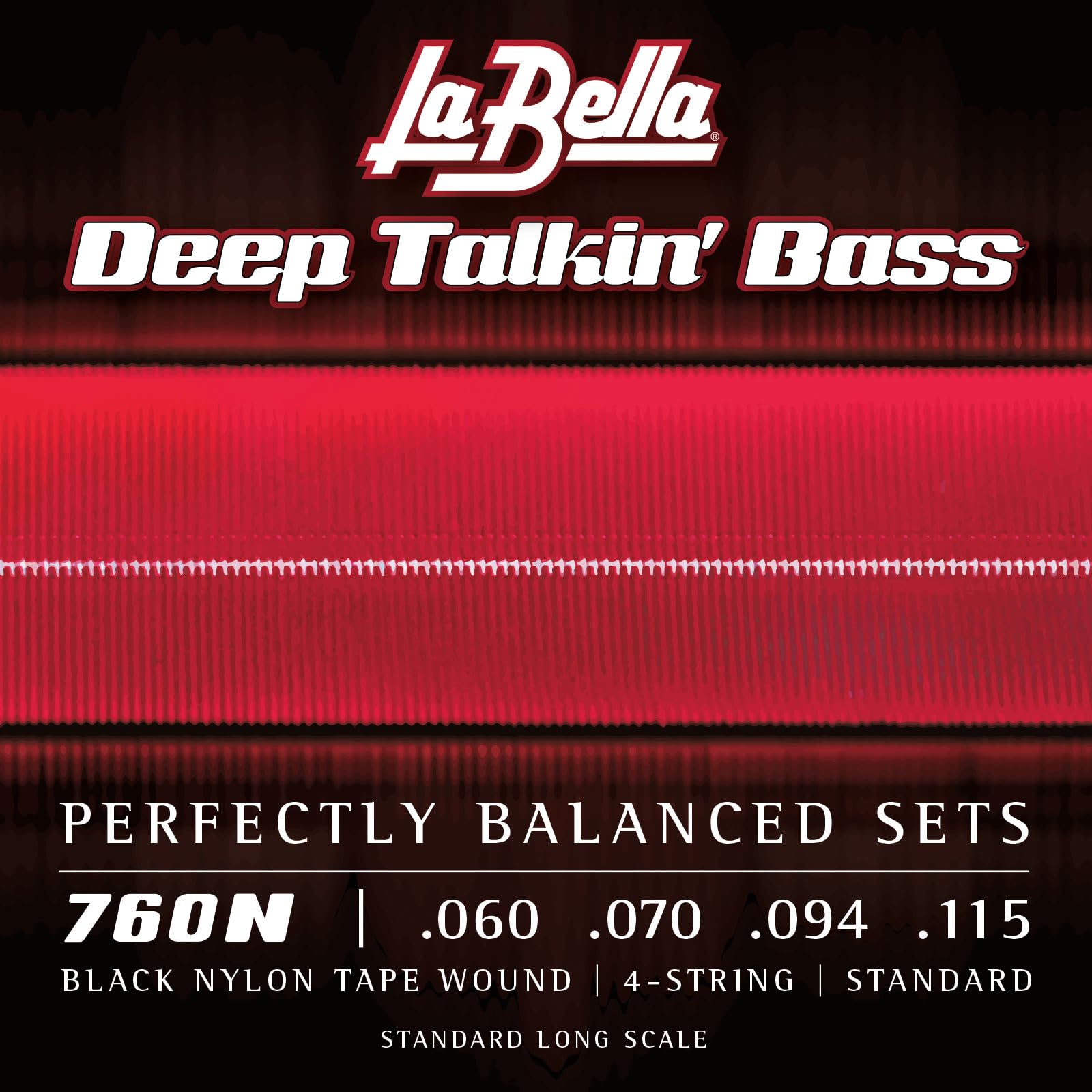 La Bella 760N Deep Talkin' Bass Black Nylon Tape Wound Strings (4-String Standard Gauge 60-115) - Perfect for Jazz, Blues & Studio Recording