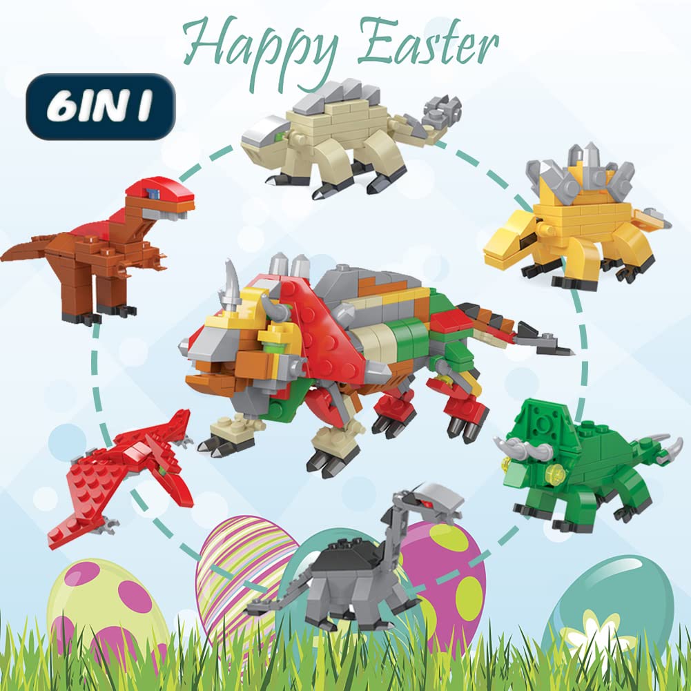 12Pcs PreFilled Easter Eggs with Dinosaur Building Blocks - Kids Easter Egg Hunt Toys, Dinosaur Surprise Eggs for Easter Basket Stuffers, Party Favors & Classroom Prizes - Fun Educational STEM Toys for Easter Celebrations