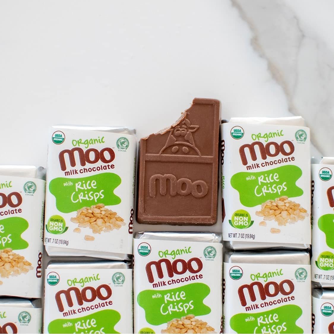 Organic Milk Chocolate Mini Bars with Rice Crisps 0.7oz (14 Count) - USDA Certified, Non-GMO, 100 Calorie Snack - Perfect for Travel, School Lunchboxes & Office Breaks - Healthy Chocolate Treat for Kids & Adults