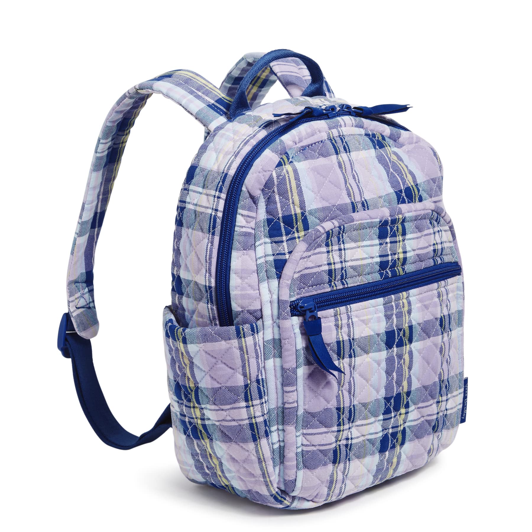Vera Bradley Women's Small Cotton Backpack - Lightweight & Eco-Friendly Recycled Cotton, Amethyst Plaid Design, Perfect for Travel, Work & School (One Size)