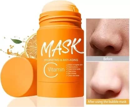 Vitamin C Orange Face Mask Stick with Silicone Brush & Face Pack Brush Set (3-Piece) - Brightening & Hydrating Skincare for Glowing Skin at Home or Spa
