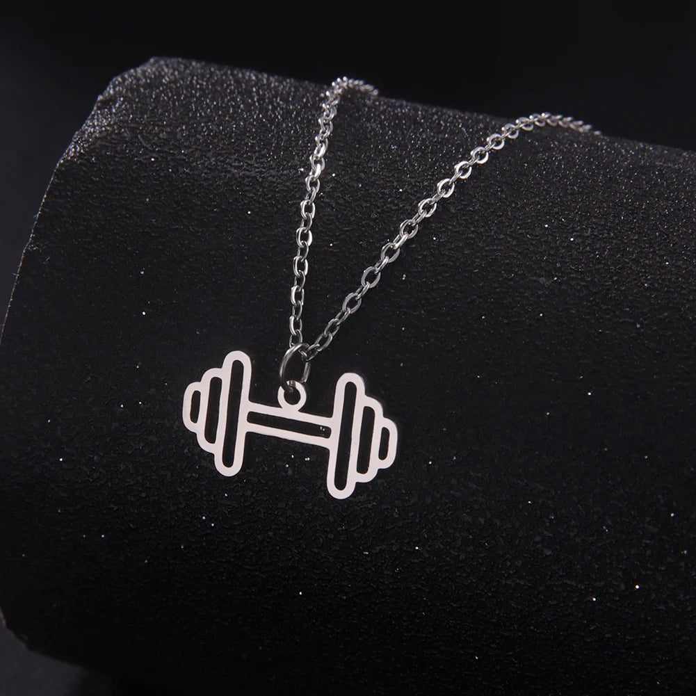 Lucktune Heartbeat Dumbbell Pendant Necklace - Stainless Steel Heart Shaped Fitness Jewelry for Women & Men - Perfect for Workouts, Gym, Valentine's Gift & Everyday Fashion Accessory