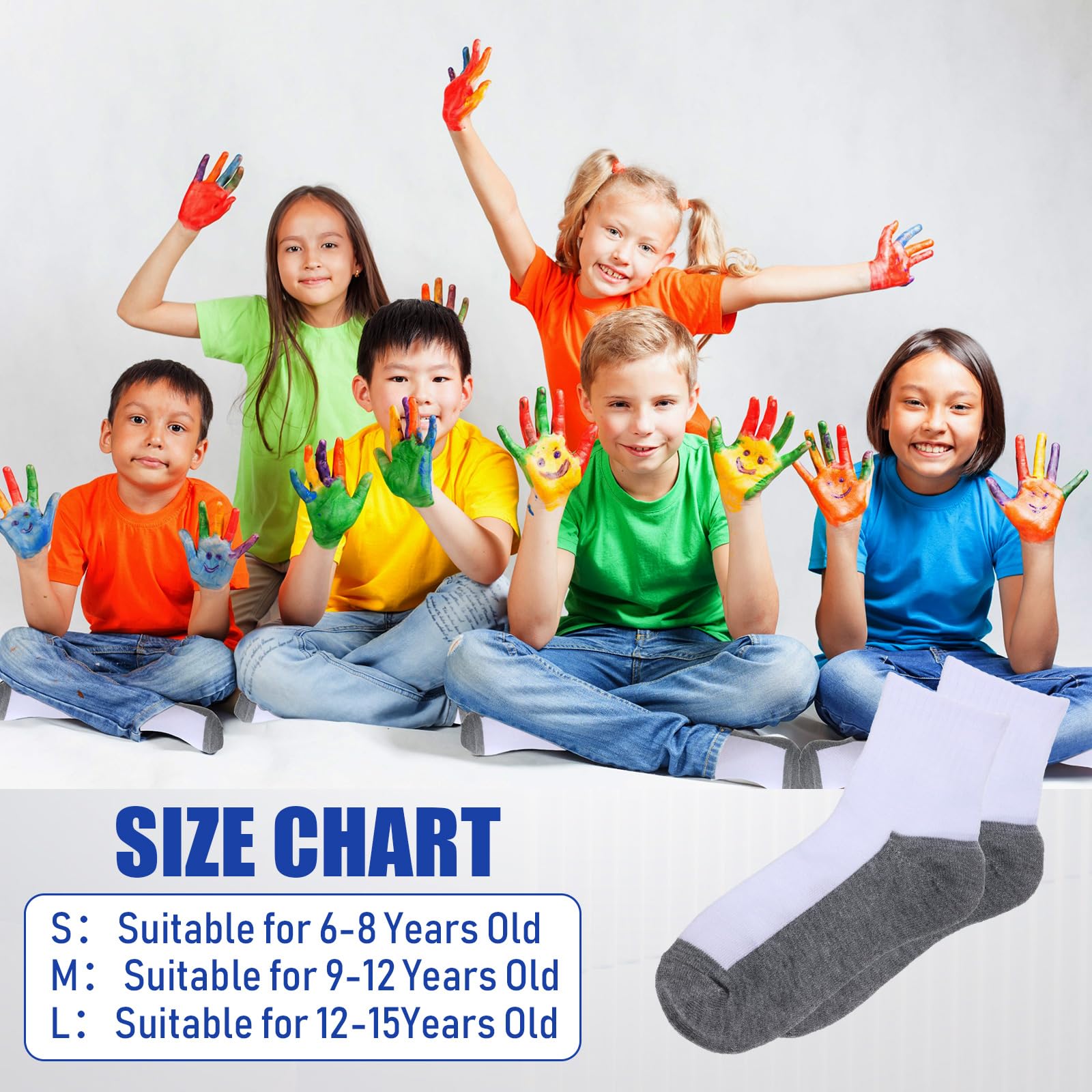 Ramede 100 Pairs Kids Socks - Soft Ribbed Crew & Ankle Socks for Boys and Girls - Cushioned Athletic Socks for School, Sports, and Everyday Comfort