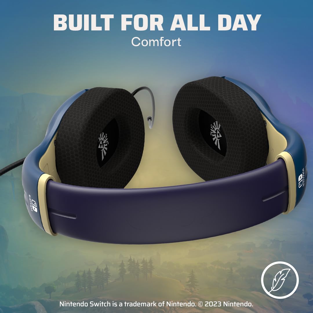 PDP Gaming AIRLITE Wired Stereo Gaming Headset with Noise-Cancelling Mic - Compatible with Nintendo Switch, Switch Lite & Switch OLED (Legend of Zelda Hyrule Blue) - Perfect for Gaming, Streaming & Online Chat