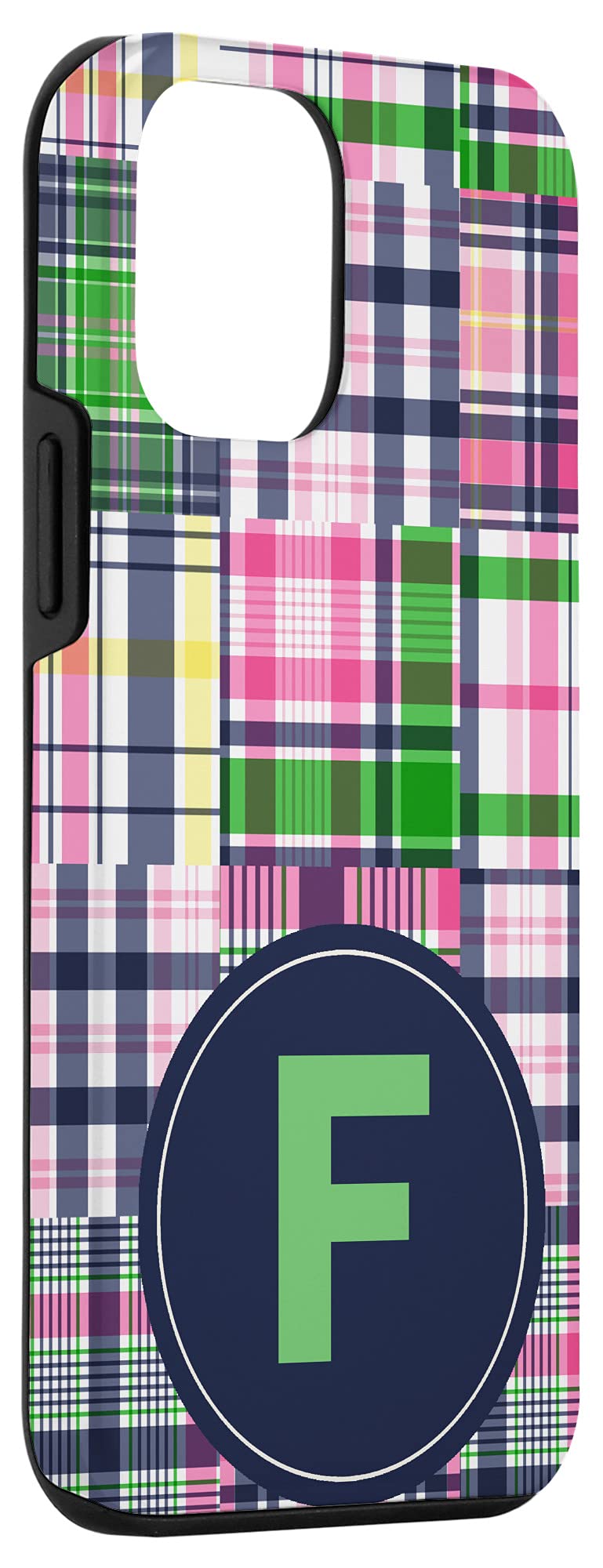 iPhone 12 Mini Case with Monogram Initial 'F' - Summer Madras Plaid Design | Slim Protective Cover for Everyday Use, Travel & Work