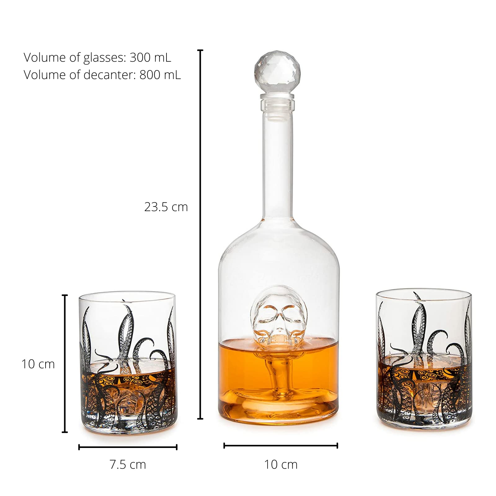 Premium Octopus Kraken Chest Wine & Whiskey Decanter Set with 2 Glasses - Exquisite Handcrafted Detail for Whiskey Lovers, Wine Enthusiasts & Nautical Decor - Perfect Holiday Gift for Sea-Themed Parties, Home Bars & Collector Displays