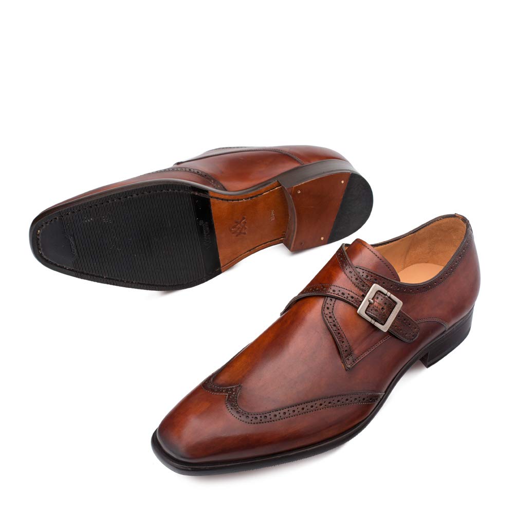 Mezlan Forest Men's Luxury Wingtip Oxford Dress Shoes - Handcrafted in Spain - Premium Burnished Calfskin Leather with Perforated Detailing - Medium Width (Cognac, Size 10.5 US) - Perfect for Business, Weddings & Formal Occasions