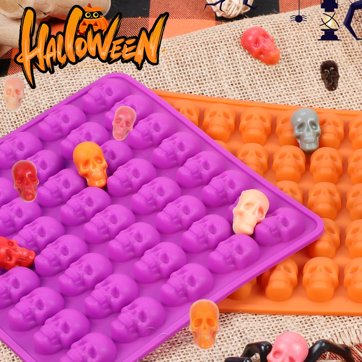 Halloween Skull Silicone Molds 2-Pack - Mini Skull Candy Molds for Chocolate, Gummies, Ice Cubes & Soap Making - Includes 2 Droppers - Perfect for Halloween Baking, Party Treats & DIY Crafts