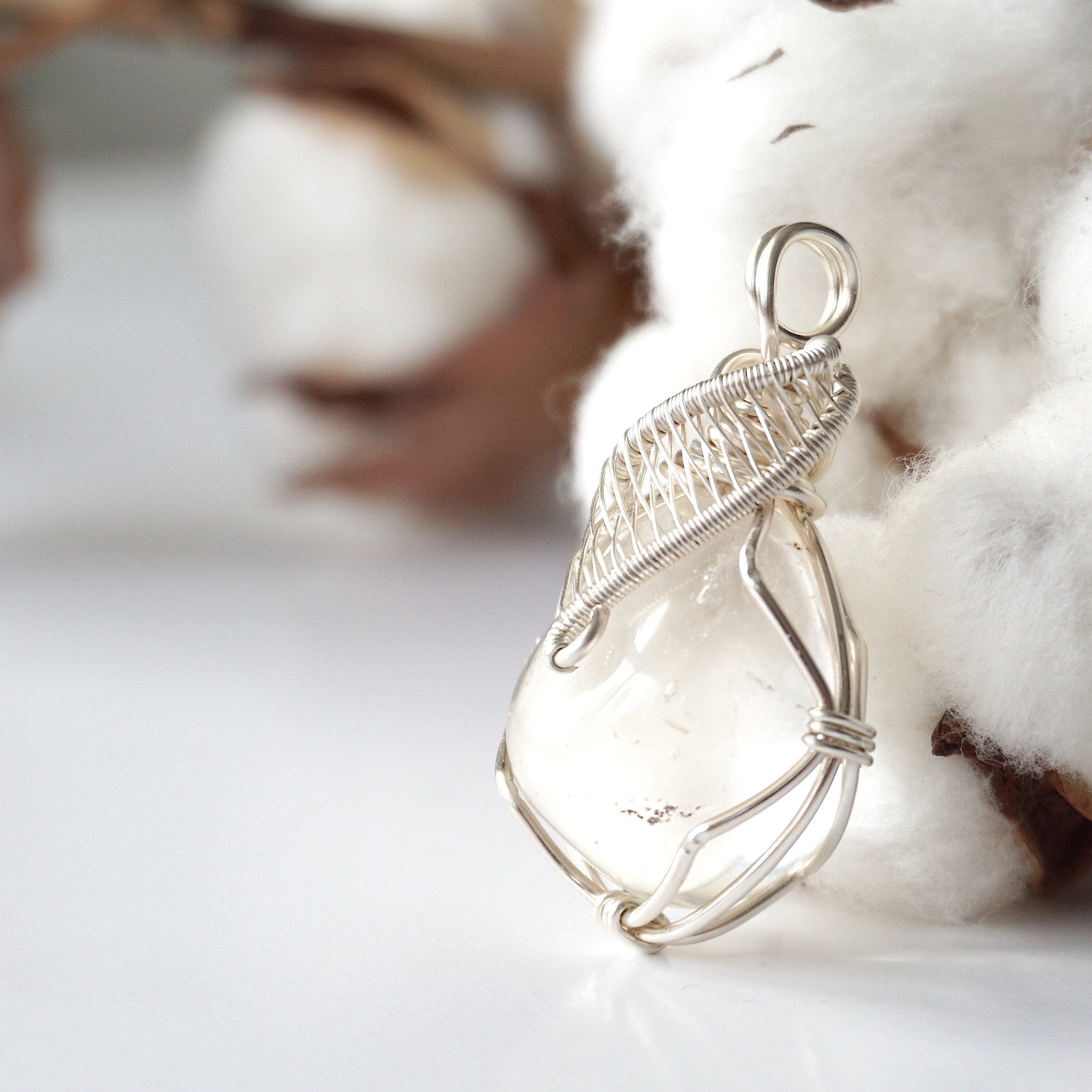 Rock Crystal Silver Pendant Necklace - Clear Quartz Healing Stone Jewelry for Women, Gift for Her | Spiritual Protection, Meditation & Energy Balancing