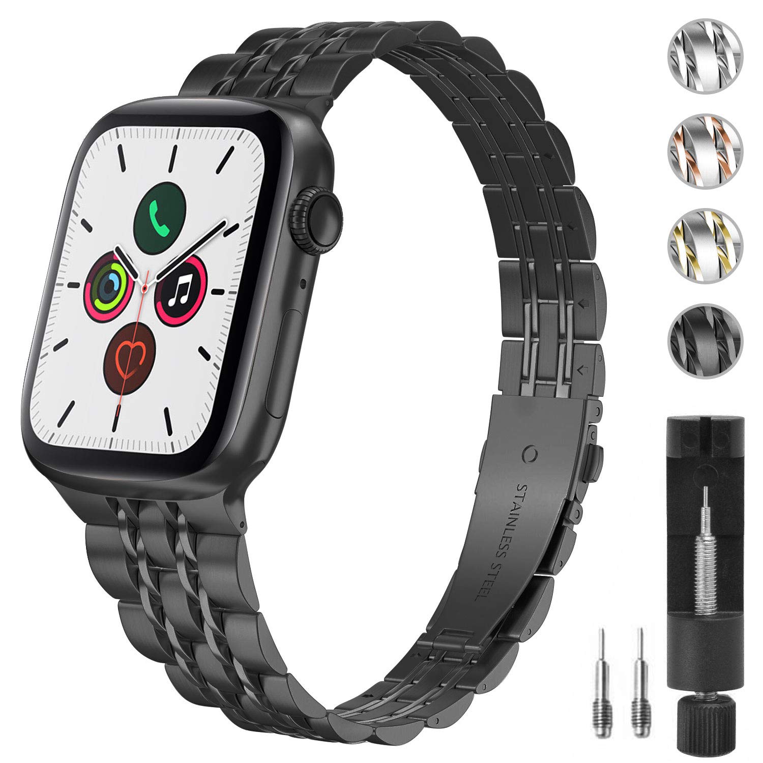 Aizilasa Stainless Steel Apple Watch Band for Women & Men - Compatible with Apple Watch Series 8/7/6/5/4/3/2/1/SE (38mm 40mm 41mm) - Durable Metal Wristband for Business, Workout & Everyday Wear
