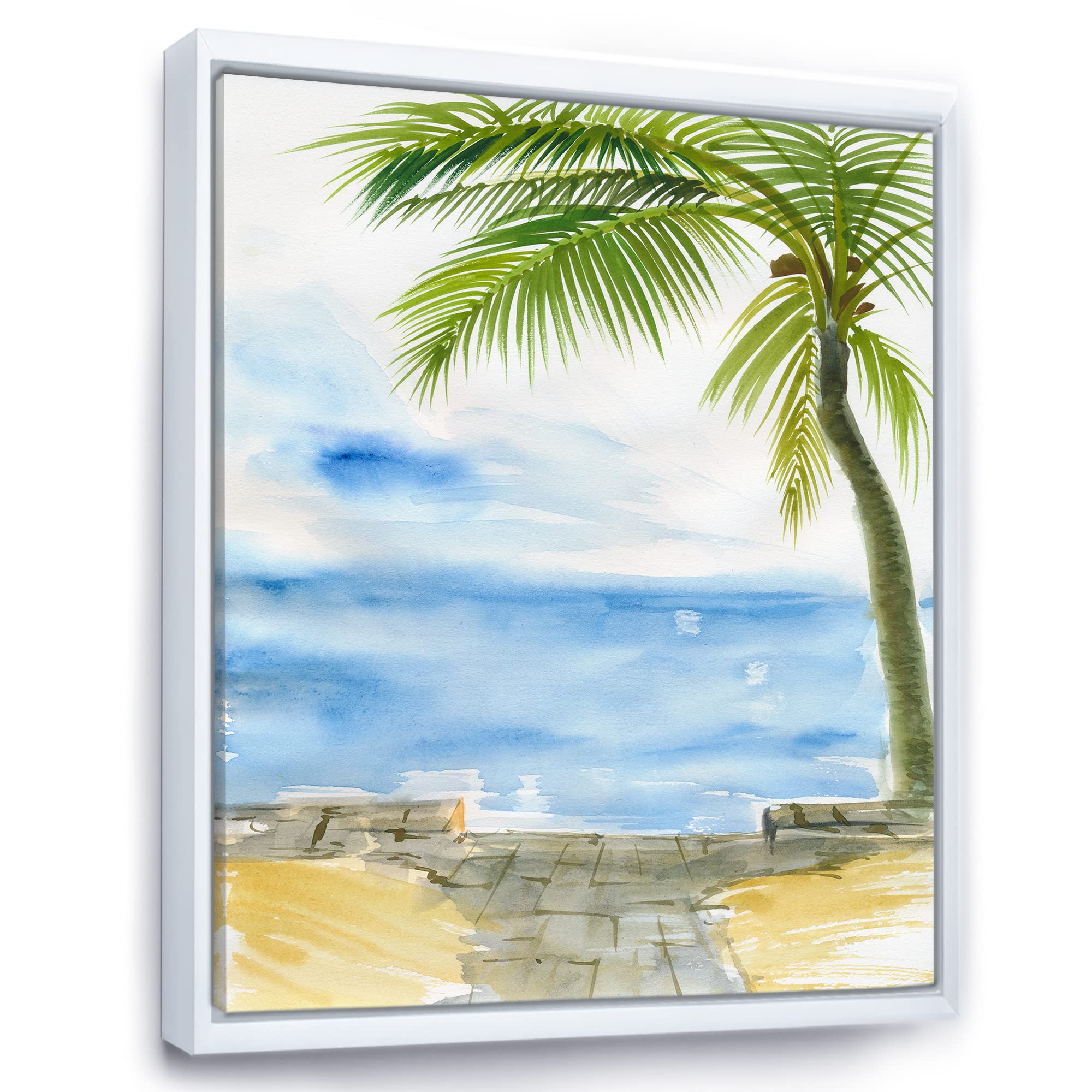 DesignQ Palm Beach Resort At Dawn II - Nautical & Coastal Framed Canvas Wall Art Print - Beach House Decor, Ocean Themed Living Room Wall Decor, Coastal Bedroom Artwork