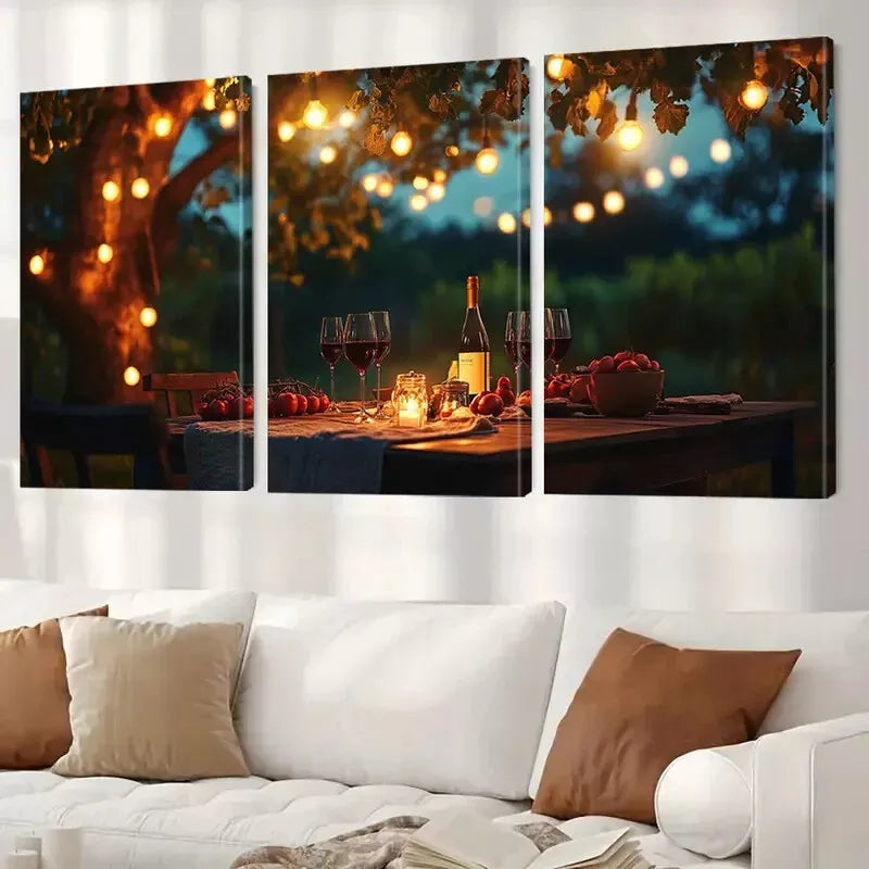 3-Piece Modern Farmhouse Wooden Table Art Set - 50x70cm Framed Canvas Wall Decor - High Quality Print, 100% Australian Made - Ready to Hang for Living Room, Bedroom & Office Decor