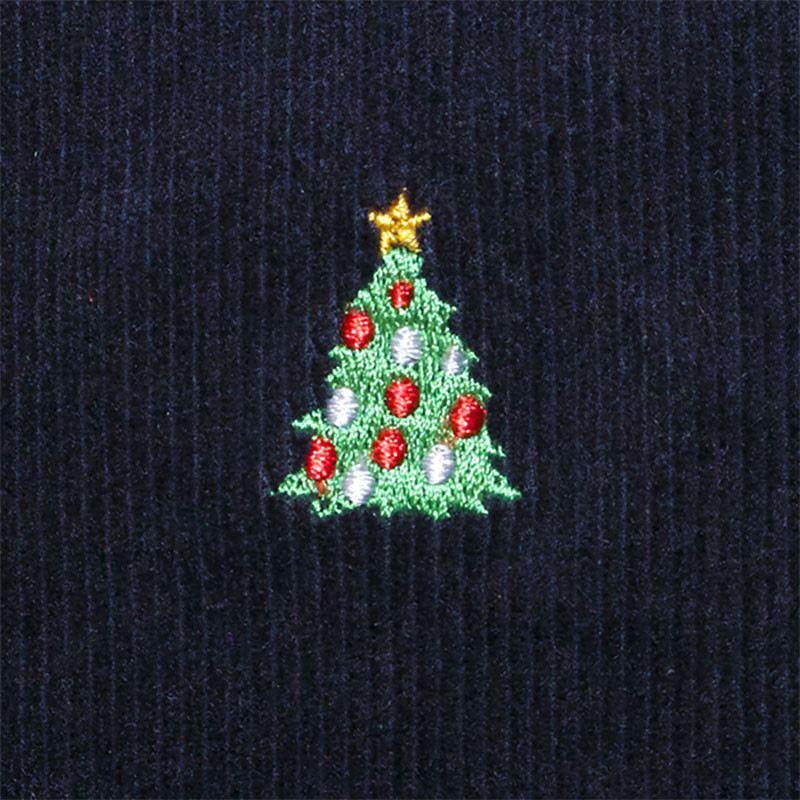 Beachcomber Corduroy Pants for Men - Nantucket Navy with Christmas Tree Print - Comfortable Casual Trousers for Holiday Parties & Winter Vacations