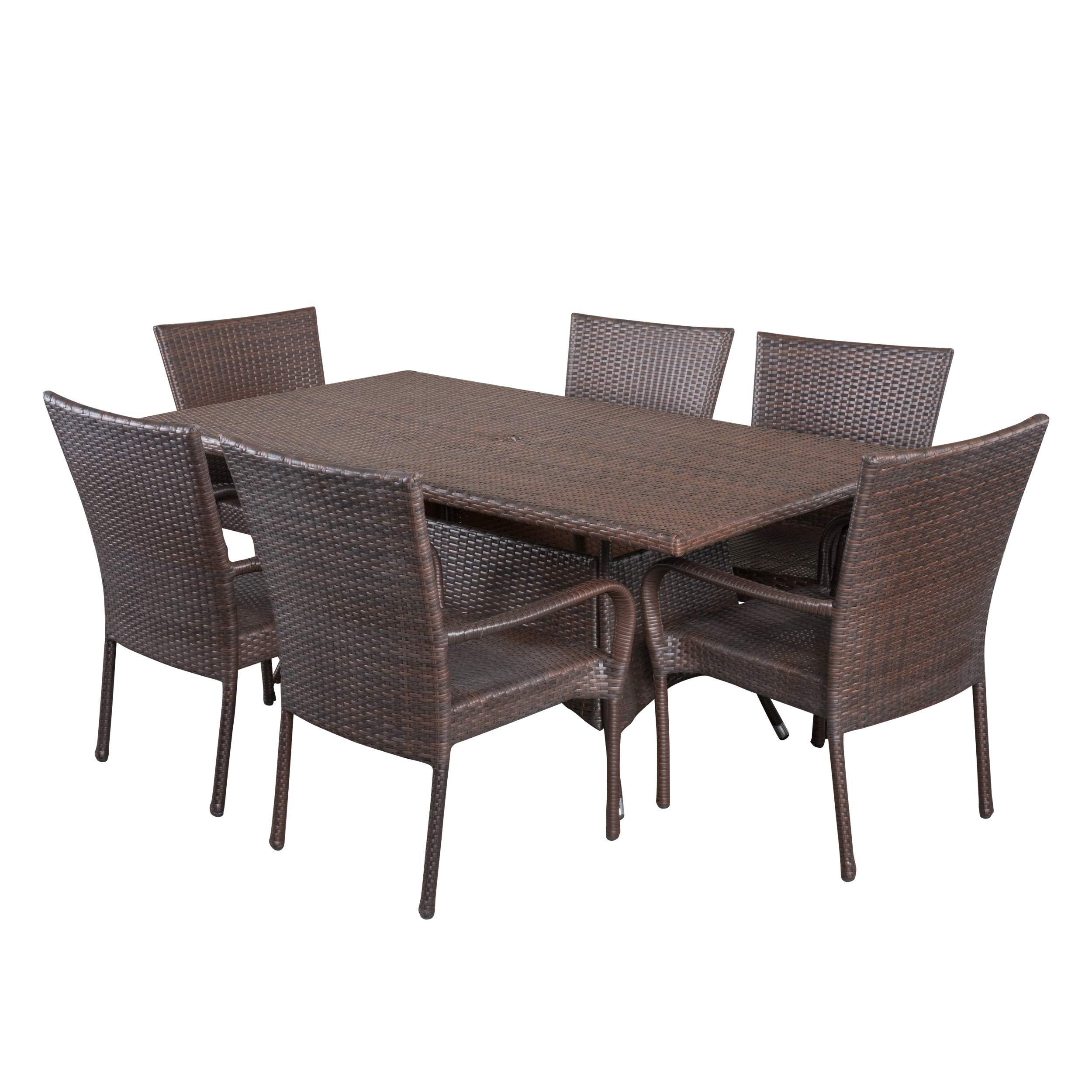 Christopher Knight Home Dunham 7-Piece Outdoor Wicker Dining Set in Multi-Brown - Perfect for Patio, Garden & Backyard Entertaining