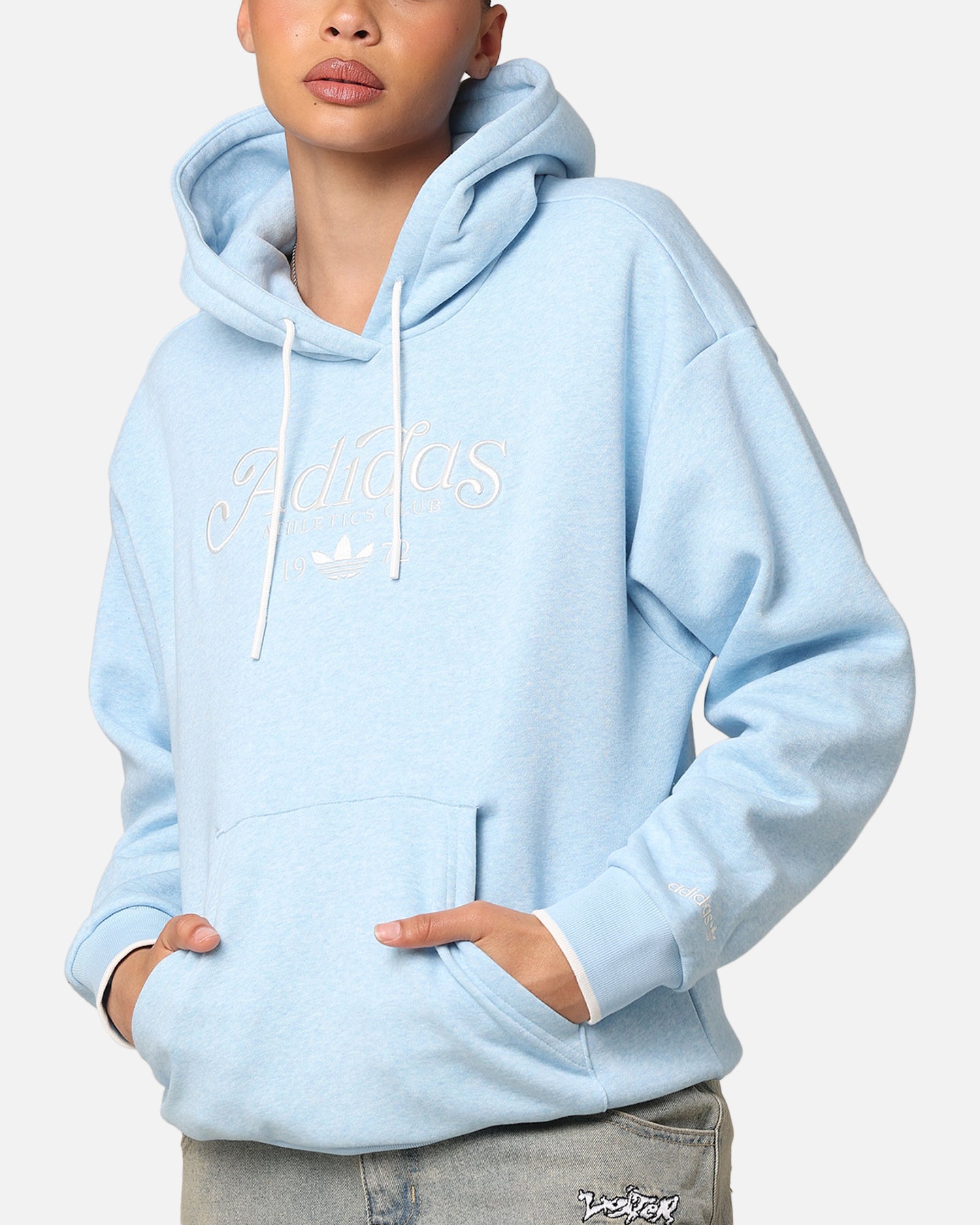 Adidas Women's Graphic Hoodie - Clear Sky Melange Pullover Sweatshirt | Casual Streetwear for Everyday Comfort | Perfect for Gym, Running & Lounge Wear