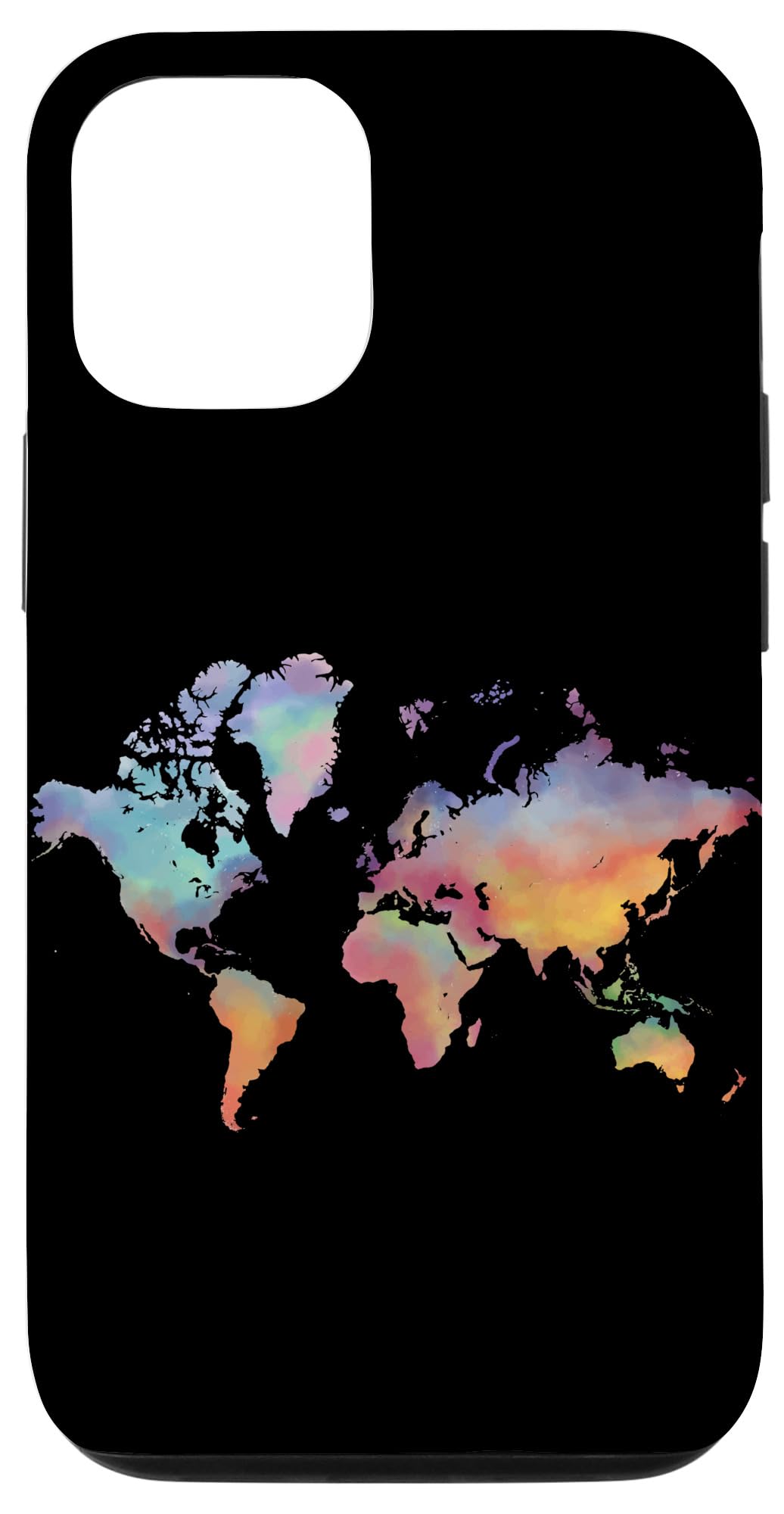 Premium iPhone 12/12 Pro Watercolor World Map Phone Case - Artistic Black Protective Cover for Travel Lovers, Perfect for Everyday Use & Travel Accessories