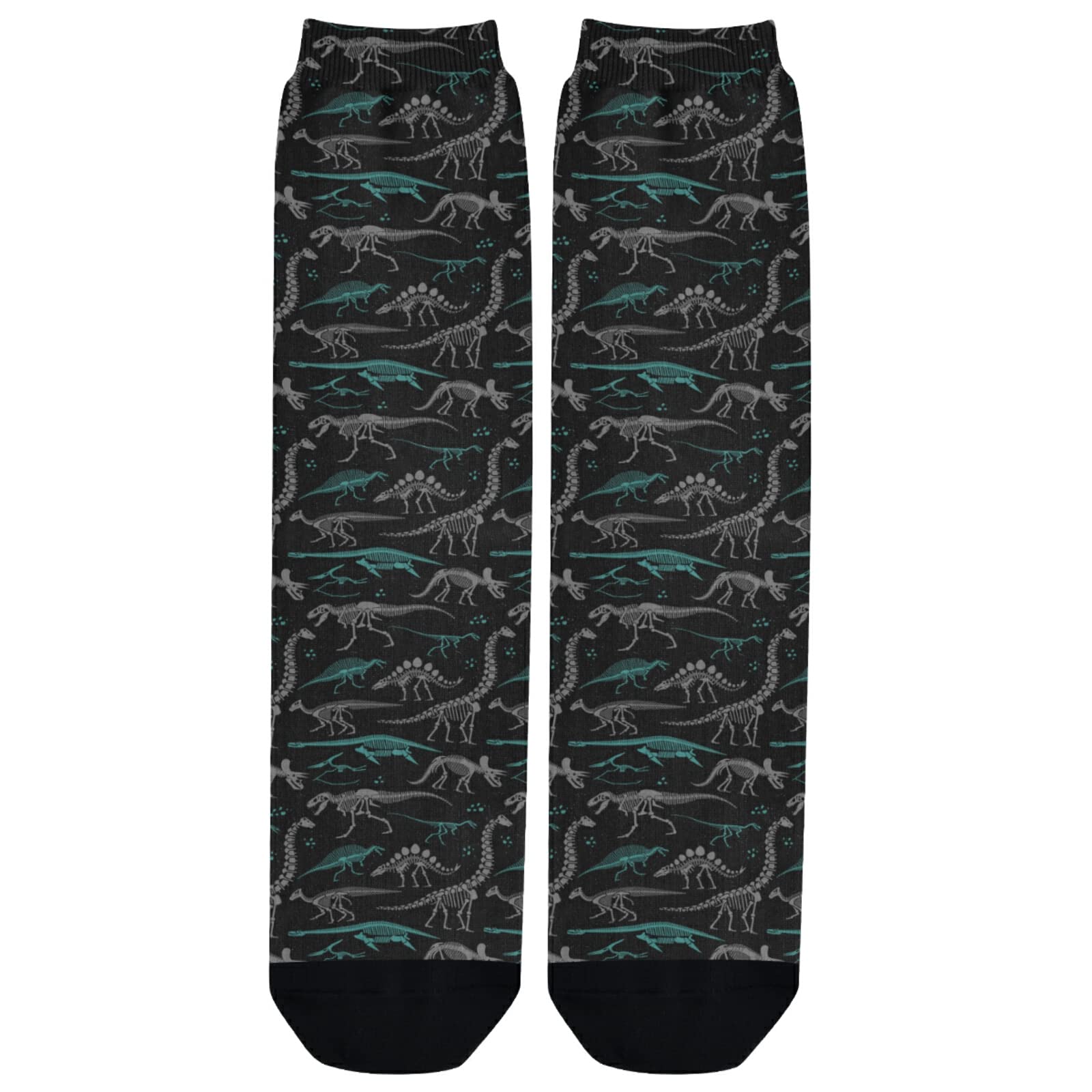 Dinosaur Skeleton Novelty Crew Socks 3-Pack - Black & White Casual Socks for Men & Women - Perfect for Costume Parties, Gifts, and Everyday Wear