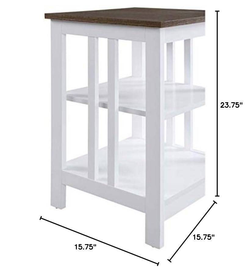 White Wood Mission End Table with Driftwood Top - Set of 2 Nightstands for Living Room, Bedroom, or Office - Rustic Side Tables with Storage Shelf