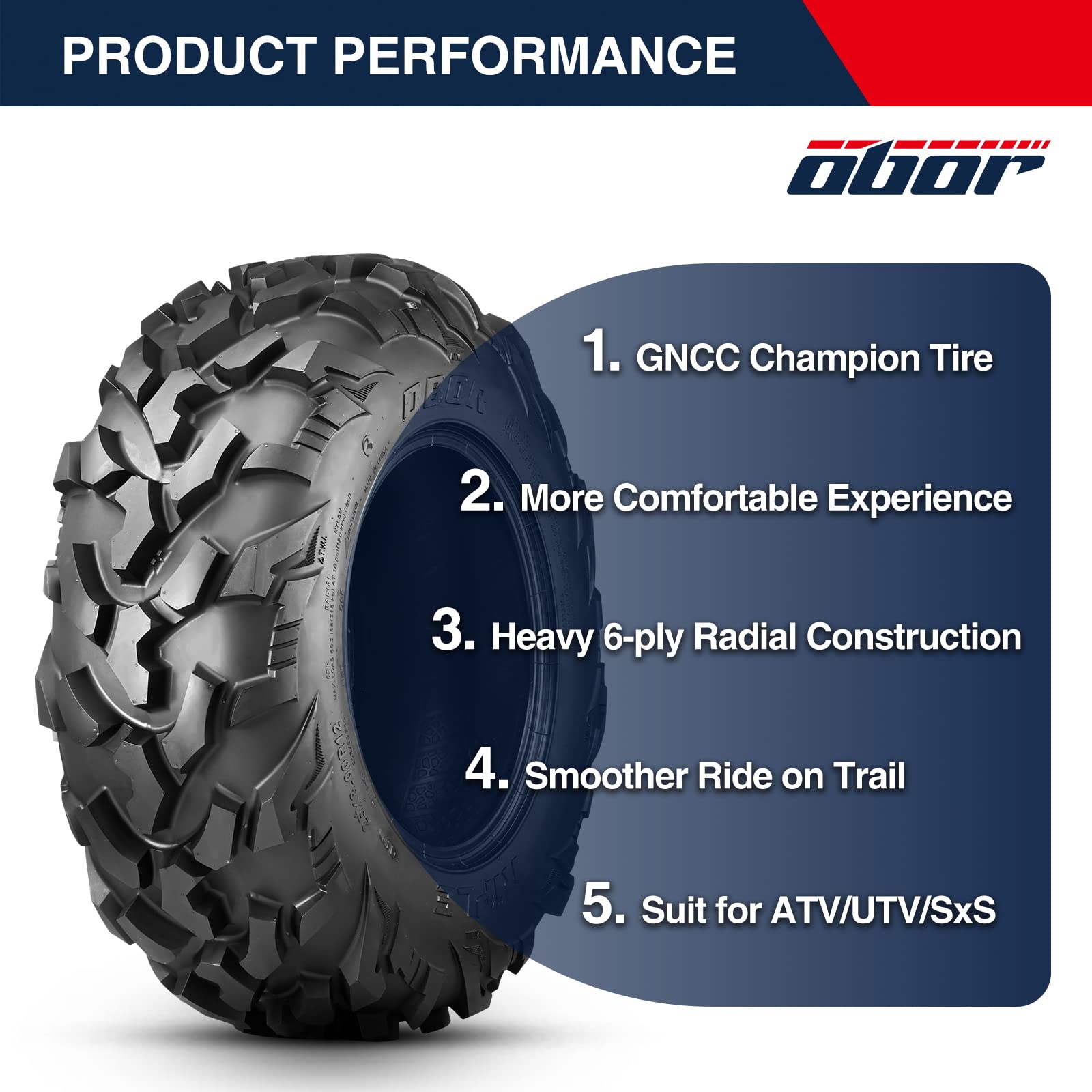 OBOR Riple 25x8R12 ATV Tires (2 Pack) - 6PR All-Terrain Mud Tires for GNCC Racing, UTV & SXS - Durable Radial Tires for Off-Road Adventures, Trail Riding & Mud Terrain Performance