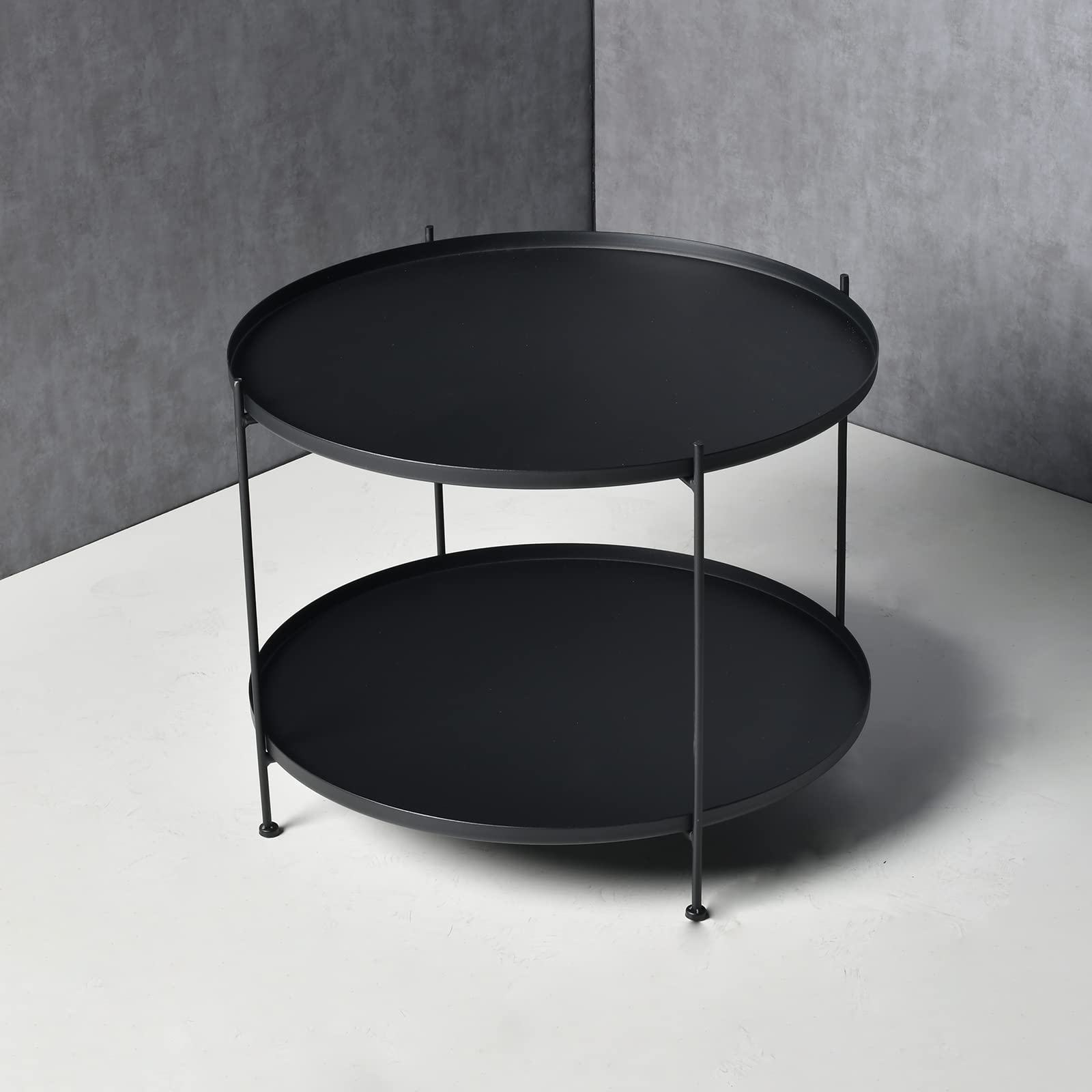 Modern Black Metal End Table - 27.6 Inch Round Side Table for Living Room, Bedroom & Patio - Industrial Style 2-Tier Storage Shelf Coffee Table - Perfect for Small Spaces, Nightstand & Outdoor Furniture