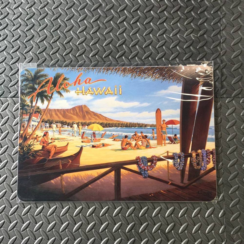 Aloha Hawaii Beach Scene Sign - Tropical Decor for Home, Office, or Tiki Bar - Perfect for Hawaiian Themed Parties & Coastal Interior Design