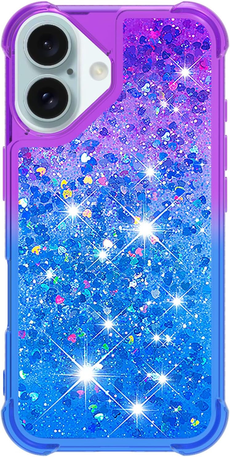 iPhone 16 Glitter Liquid Shockproof Case - Sparkling Floating Design Slim Protective Cover with Soft TPU Bumper, Raised Edges for Screen & Camera Protection | Stylish Durable Phone Case for Women Girls (Perfect for Daily Use, Parties & Gifts)