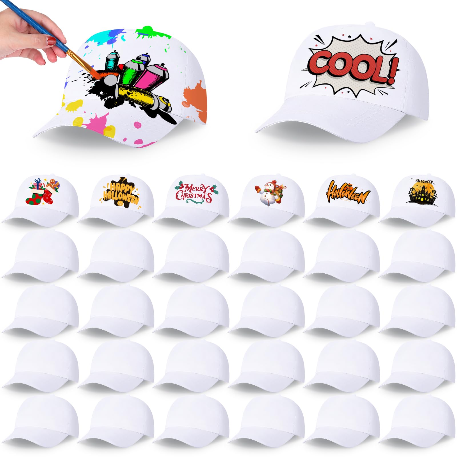 JaGely 30 Pcs DIY Baseball Caps - Creative Painting Adjustable Hats for Outdoor Sports, Camping, Birthday Parties & Art Activities - Perfect for Crafts, Team Events & Summer Camp Fun